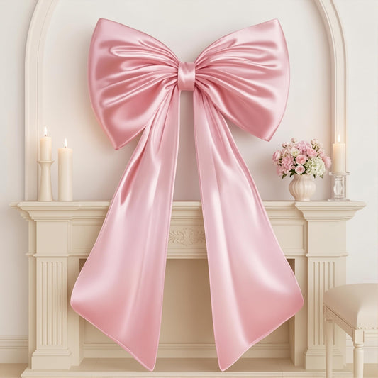 40*24 Inch Satin Ribbon Large Pink Bow, Giant Bow Decor with Premium Satin, Reusable 3D Shape and Easy Hang, Ideal for Coquette Party Decorations, Wedding, Bridal Shower, Backdrop and Bedroom Decor