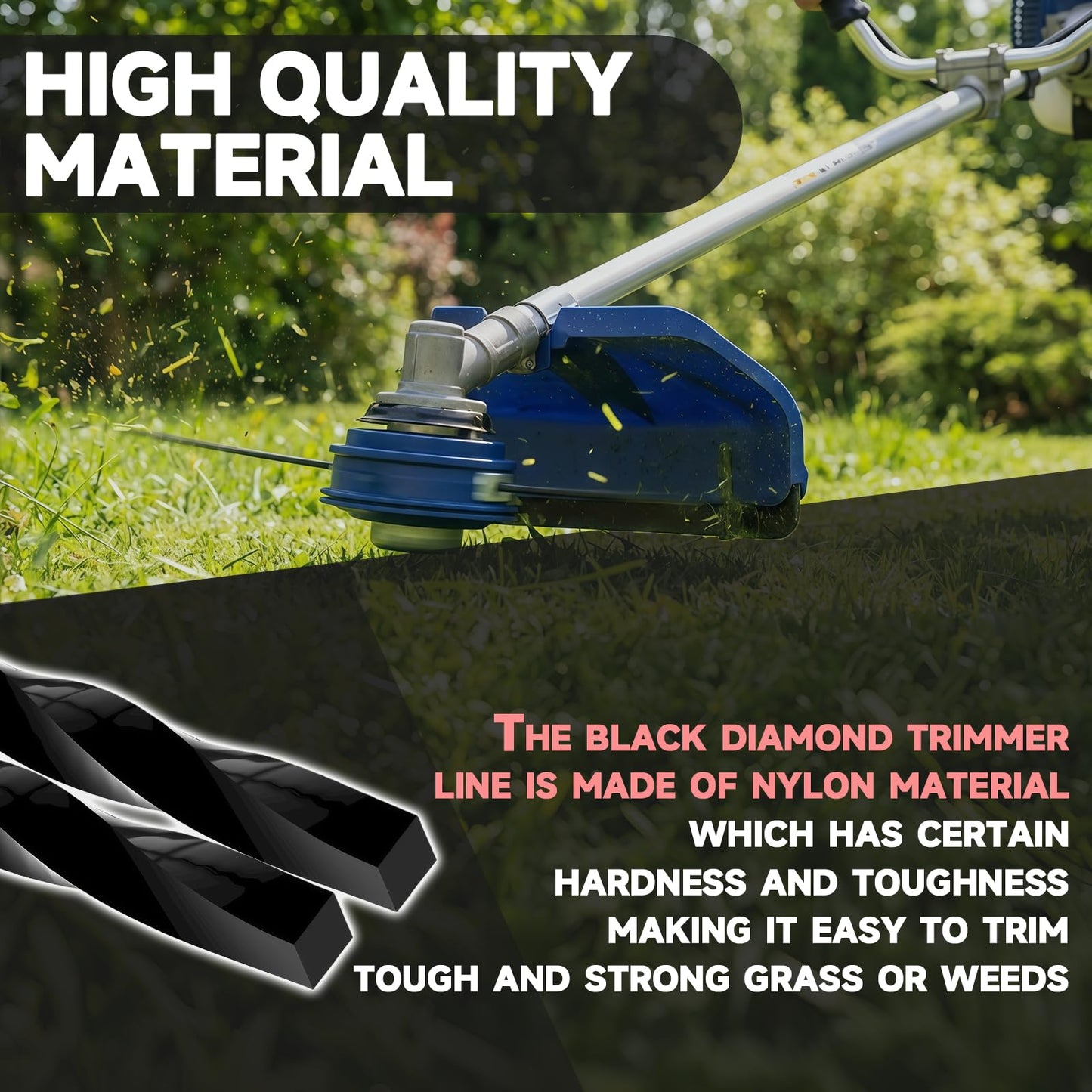 SunDiss 885ft 0.095" Trimmer Line Cutting String Replacement for Echo Black Diamond Trimmer Line 330095073/330095071, Fits for Medium to Heavy Grass and Weeds, with Built-in Line Cutter