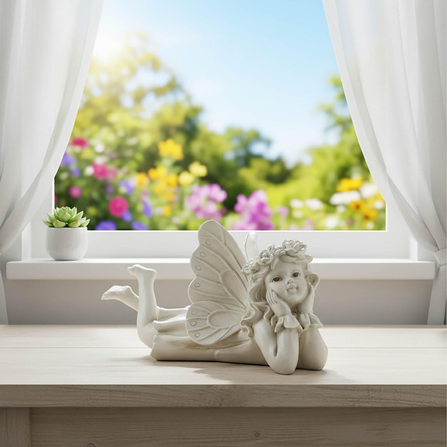 Lying Fairy Garden Statue with Hands on Chin – Outdoor Resin Angel Figurine for Yard, Patio or Lawn Decor – 10.24” Hand-Painted Fairy for Garden Fairy Scenes & Whimsical Outdoor Displays