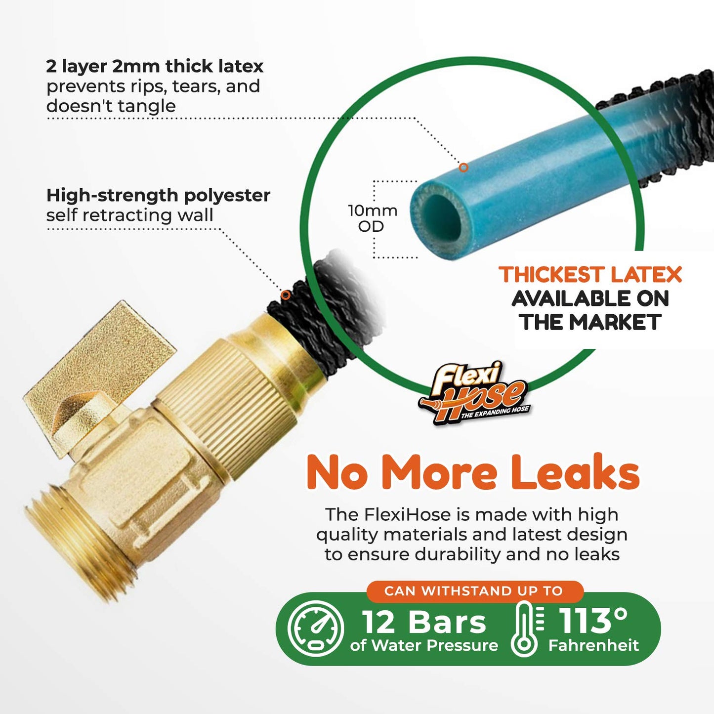 Flexi Hose Lightweight Expandable Garden Hose, 25FT -Retractable Garden Hose, Water Hose - No-Kink Flexibility, 3/4 Inch Solid Brass Fittings and Double Latex Core