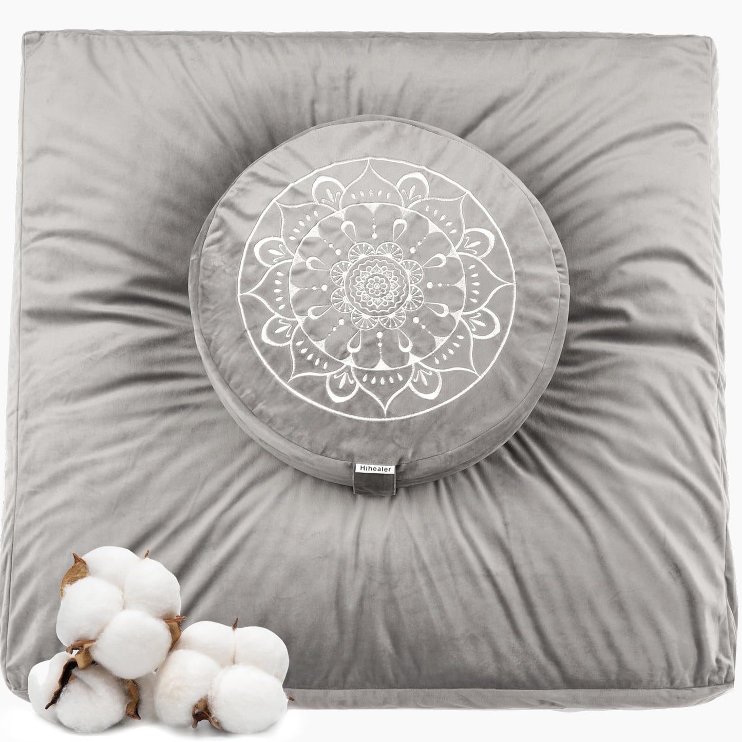 Hihealer Meditation Cushion, Traditional Tibetan Meditation Pillow Velvet Cover - Large Floor Cushion Seating for Adults - Yoga Buckwheat Bolster for Women、Moms