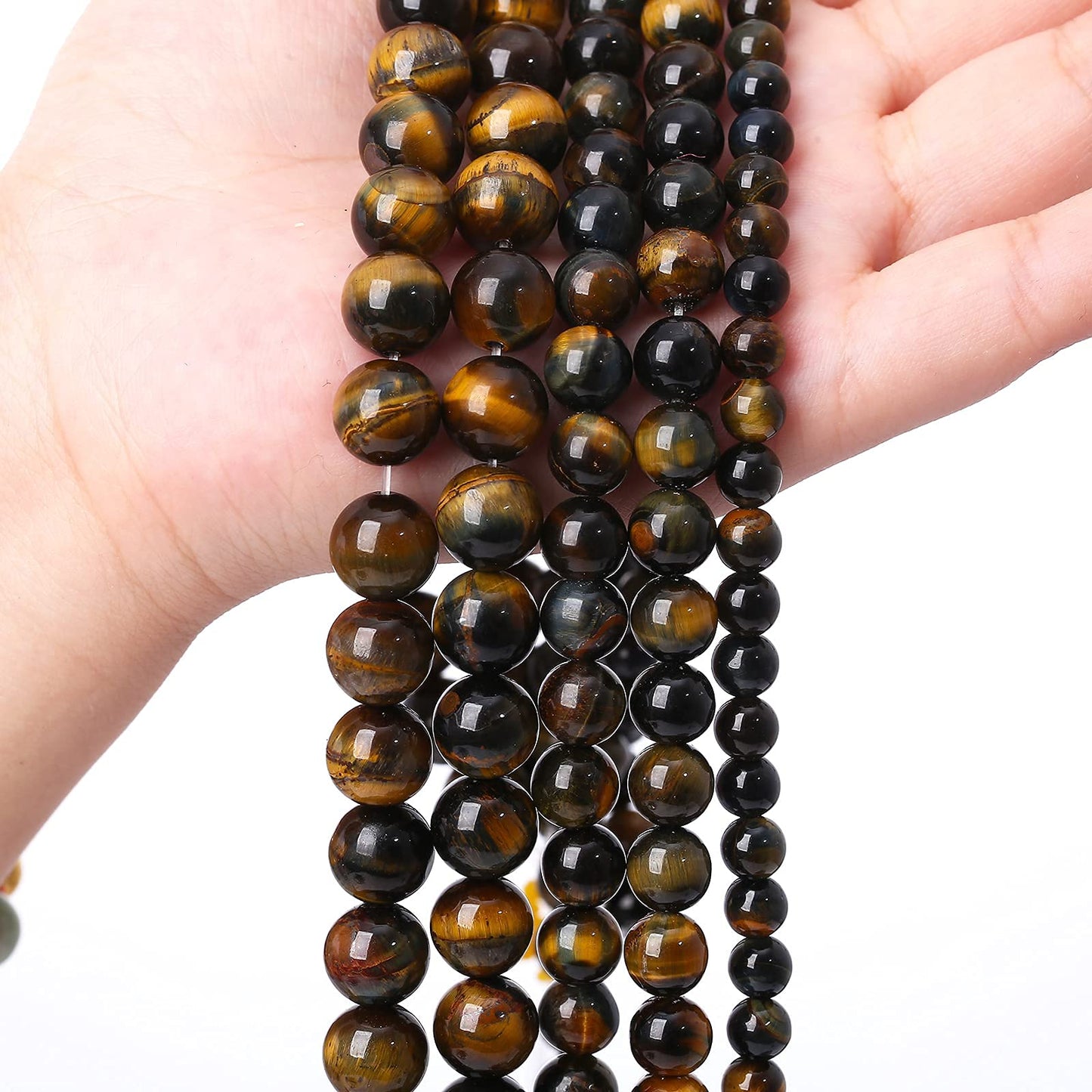Yellow Blue Tiger Eye Beads Natural Stone Round Loose Beads Energy Gemstone Healing Power for Jewelry Making 10mm 38pcs 15"