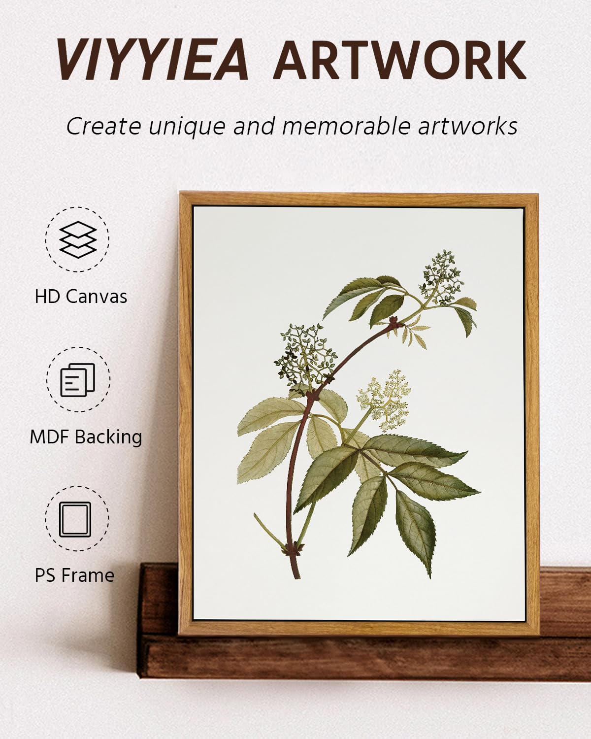 VIYYIEA Vintage Framed Canvas Wall Art Prints, Sambucus Racemosa Botanical Plant Bathroom Art Painting, Rustic Farmhouse Plant Pictures for Bedroom Living Room Bathroom, 9"x11"