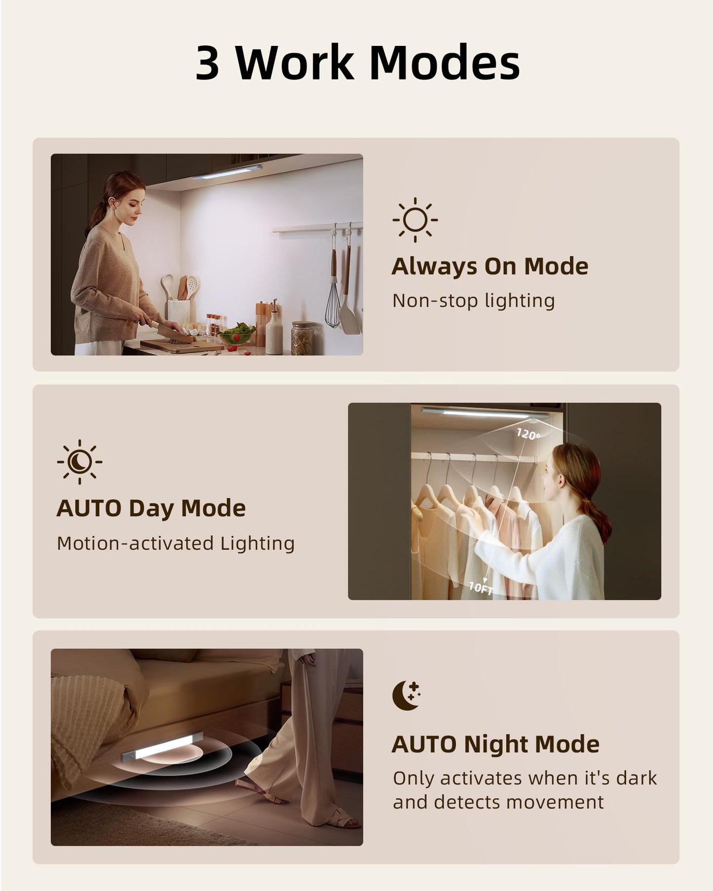 EZVALO Under Cabinet Lighting, 2200mAh Closet Lights with 2 Extra Batteries, 3 Color Temps Motion Sensor Lights Indoor, LED Lights for Closet, Pantry, Kitchen