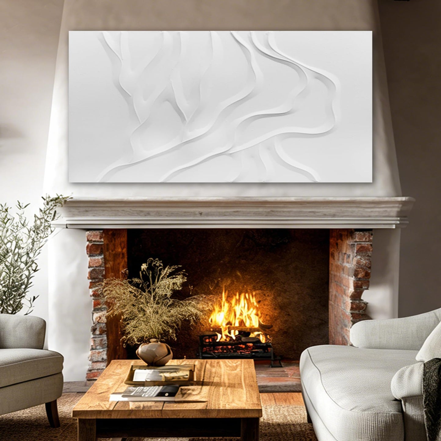 ZUNARE Minimalist White Abstract Wall Art, Hand Painted Textured Canvas with Soft Organic Relief, Modern Neutral Wall Decor for Living Room or Bedroom 24×48 Inch