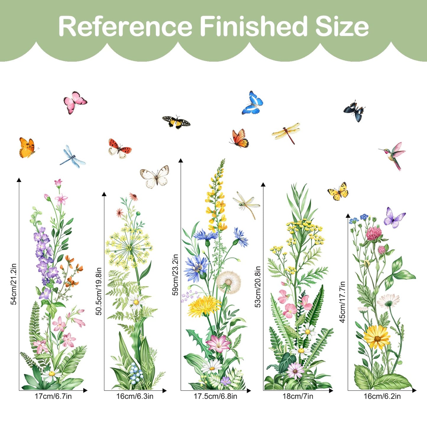 Tanlaby Wild Flower Window Clings Spring Floral Grass Wildflower Window Stickers with Butterfly Green Plant Static Window Decals for Home Glass Doors Decor