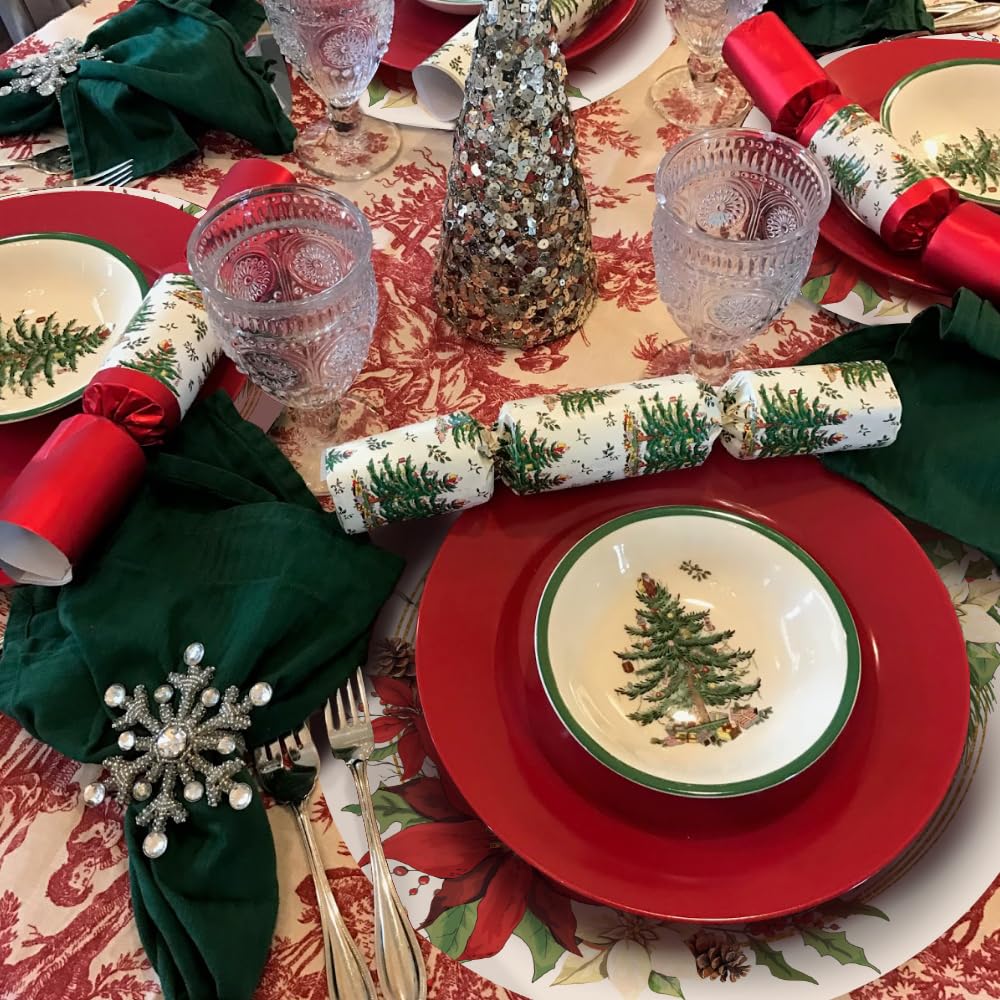 50 Pack Christmas Paper Placemats 13.7 Inch Xmas Poinsettia Disposable Round Place Mats Winter Red Green Table Mats for Holiday Christmas New Years Party Home Dinner Table Setting