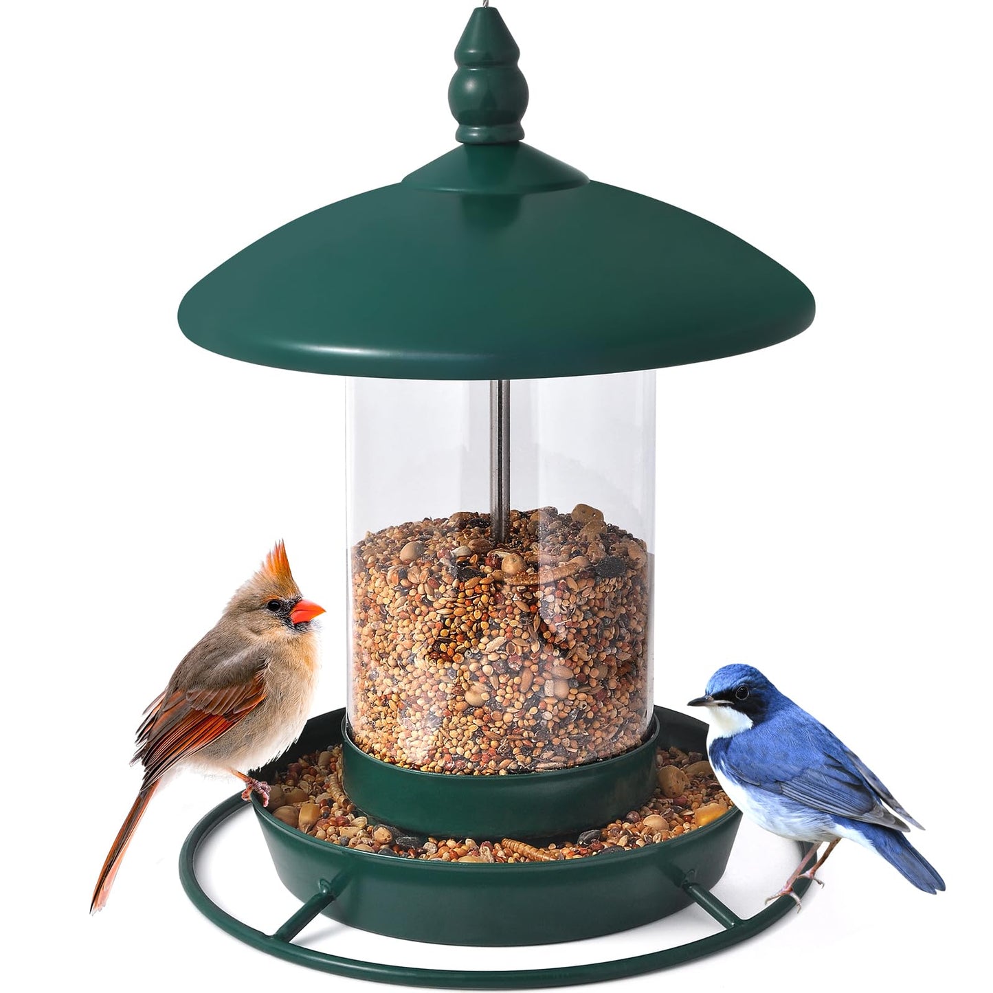 Metal Roof Bird Feeder for Outdoors - 360° Feeding Perch. Green