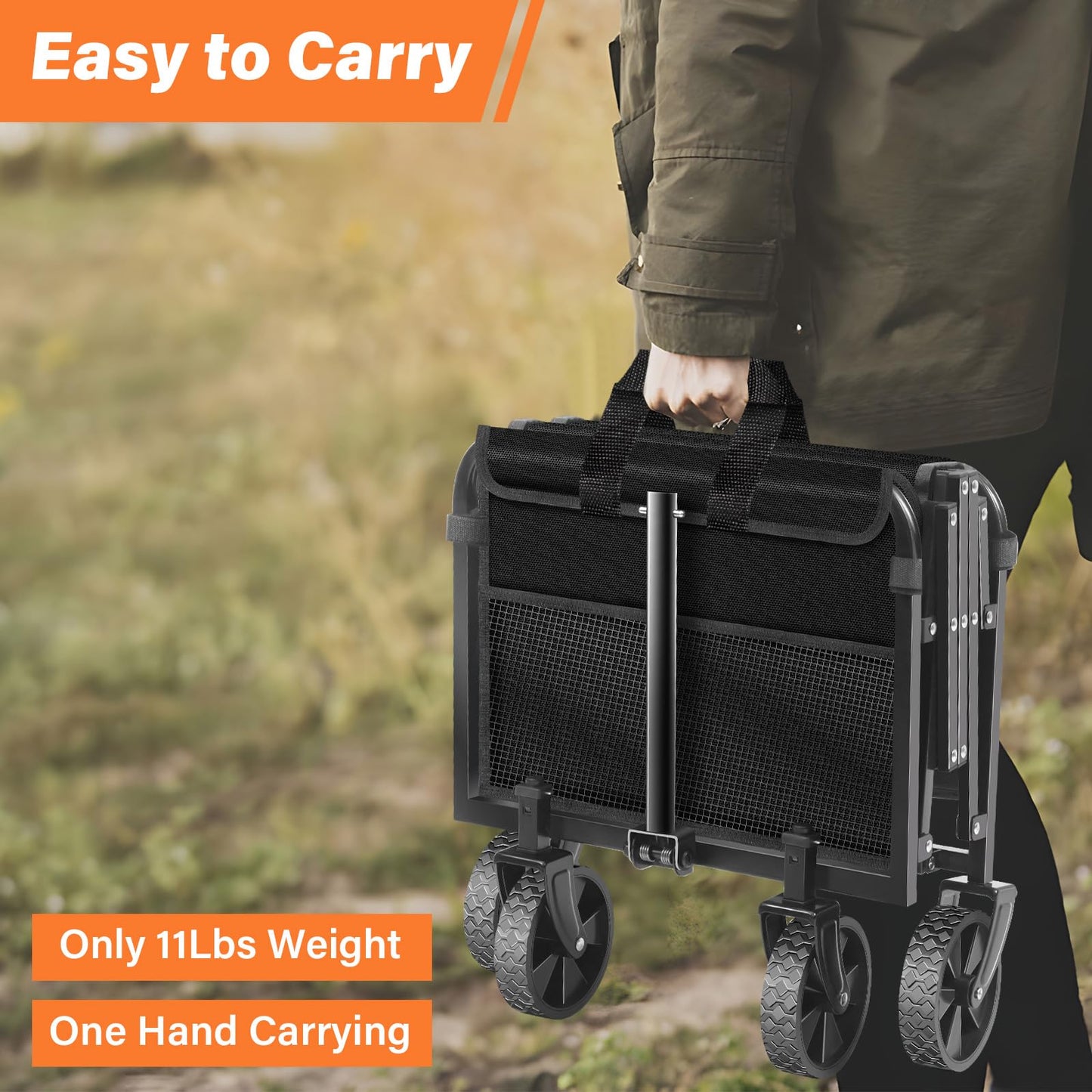 Wagons Carts Foldable, Collapsible Wagon with Wheels — Durable Folding Utility Pull Wagon Cart for Groceries, Picnic & Pets, Park Trips & Small Hauls, 280 lbs Heavy Duty Capacity,Graphite Black
