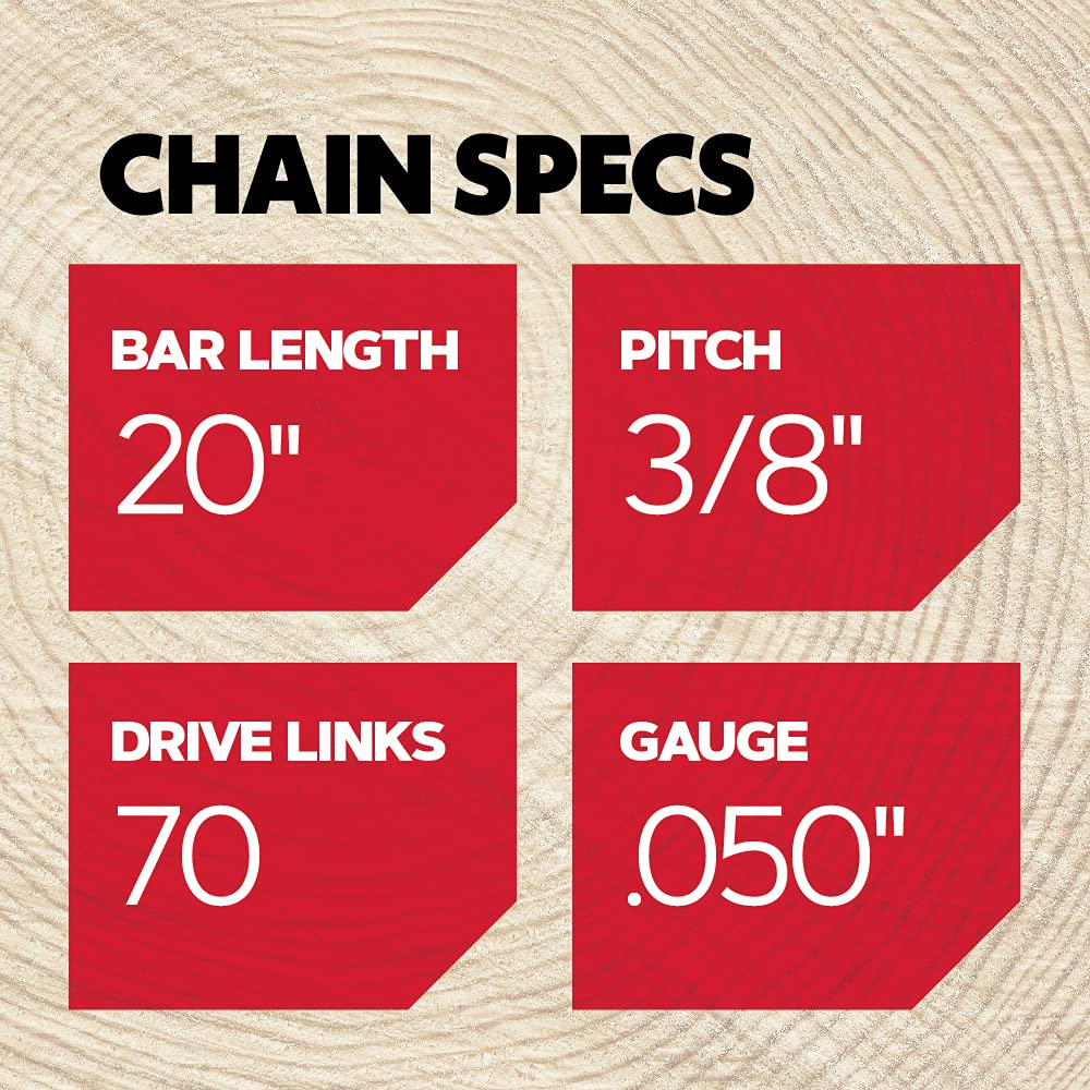 Oregon D70 AdvanceCut Chainsaw Chain for 20 Inch Bar – 70 Drive Links, Replacement Low-Kickback Chainsaw Blade, .050" Gauge, 3/8" Pitch, fits Several Poulan Pro & Echo Models (D70) Black