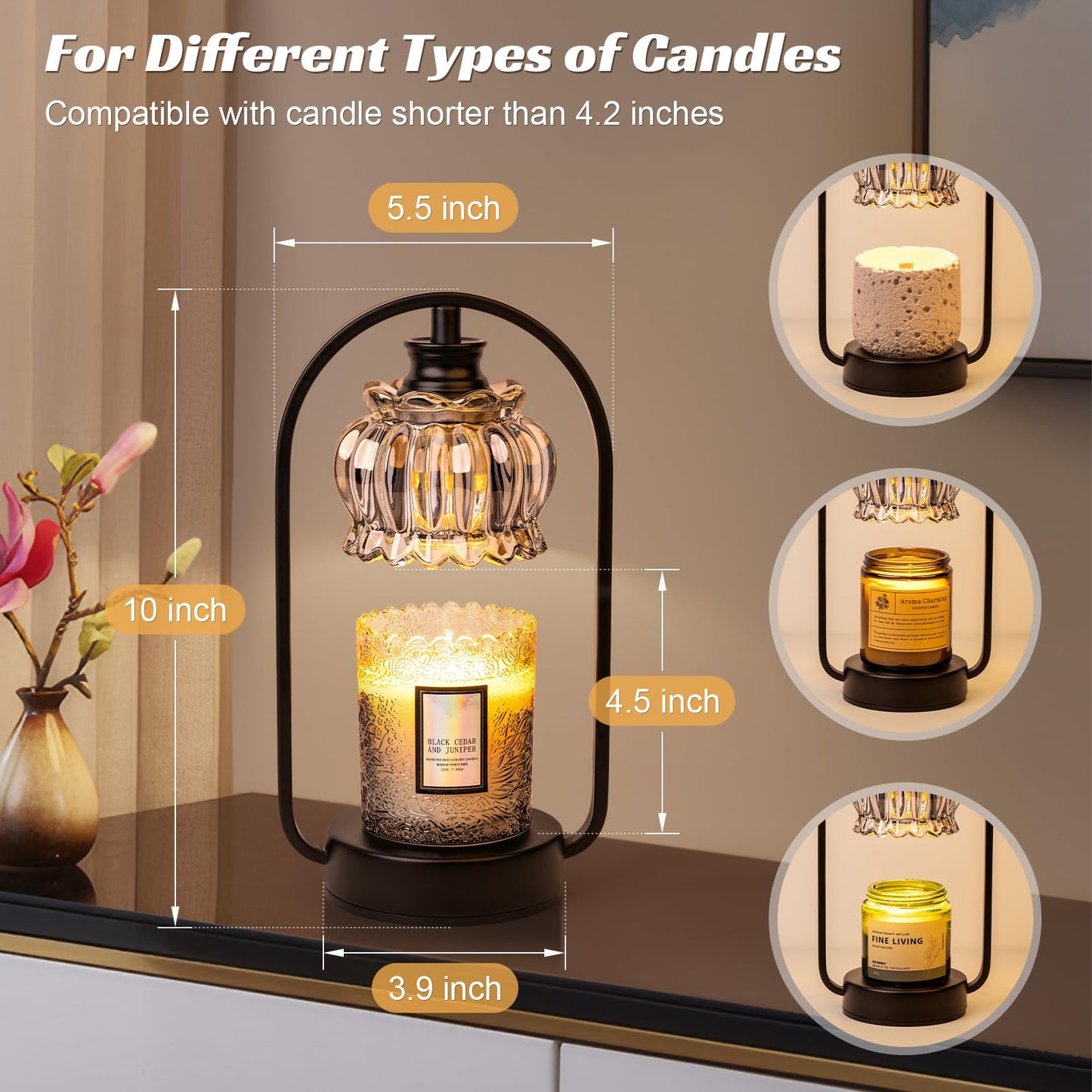 Shang Chiang Candle Warmer Lamp, Electric Light with Timer Dimmer Clear Flower Shape Wax Melt Warmer for Birthday, Mothers Day, House Warming Gift (Includes 2 Bulbs)