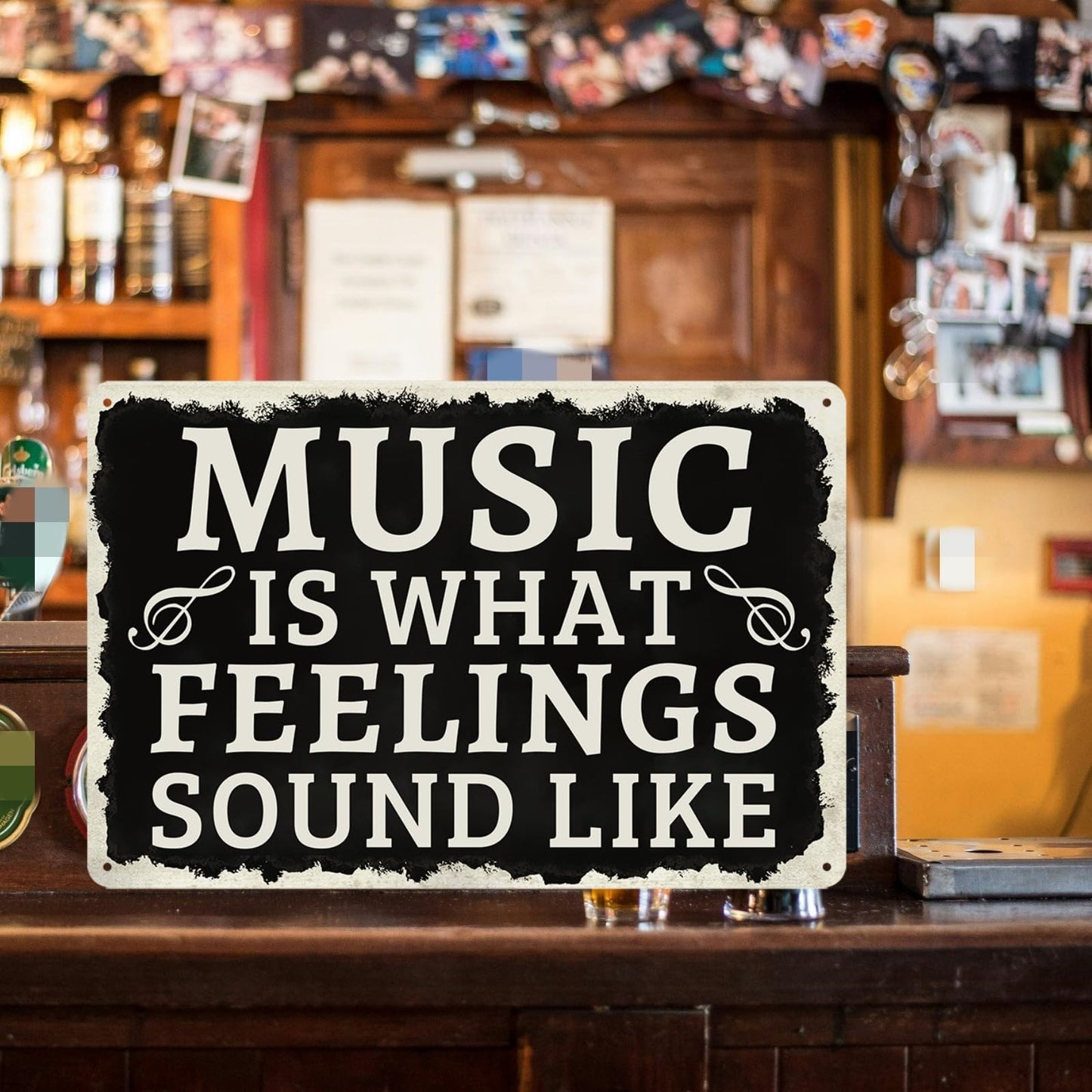 Cenacle Music Is What Feelings Sound Like Tin Sign 8x12 Inches Art Deco Rectangular Wall Mount Black Music Studio Decor