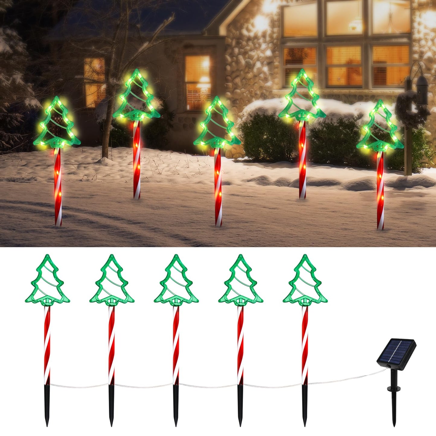 Christmas Tree Outline Solar Lights 5 Pack, 17’’ Cute Size Pine Tree Outline Garden Solar Lights for Out Decor, IP45 Wateproof and Dust Resistance, Solar Powered Yard Light for Christmas Decor