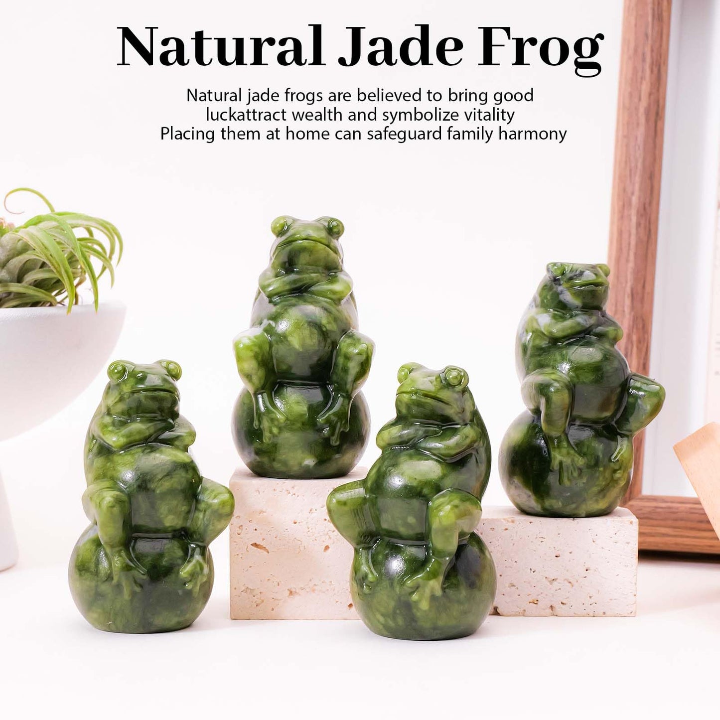 Apengshi Natural Crystal Raw Stone Jade Figurine, Decorative Animal Statue (Frog+Ball)