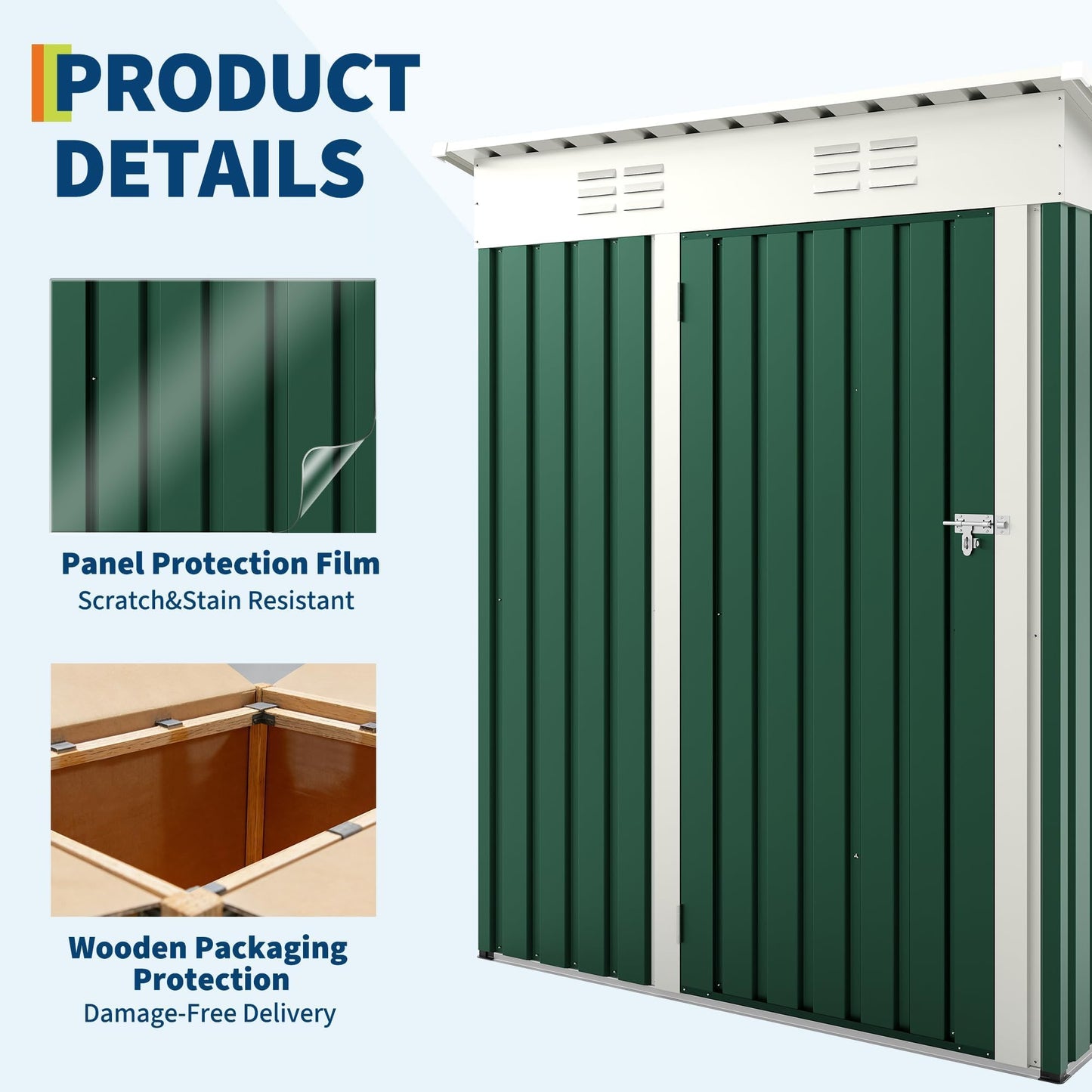 5×3FT Outdoor Metal Storage Shed, Garden Tool Metal Shed with Lockable Doors, Anti-Corrosion Storage House with Sloping Roof for Backyard Garden Patio Lawn