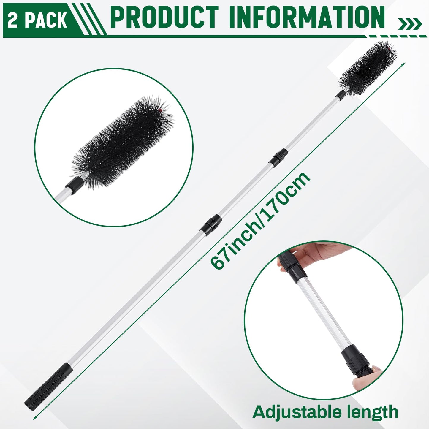 LemonRoad 2 Pack Water Garden Koi Fish Pond Cleaning Brush with 70 Telescopic Pole, Scrubbing Brush for Routine Water Garden Koi Fish Pond Maintenance, Cleaning