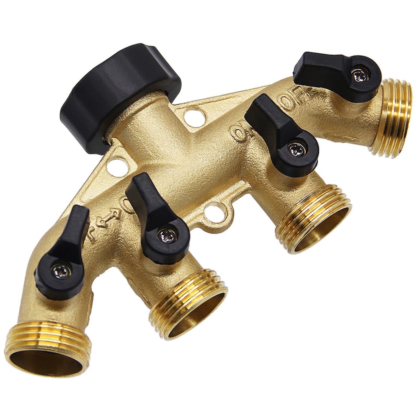 ATDAWN 4 Way Brass Hose Splitter, 3/4" Brass Hose Faucet Manifold, Garden Hose Adapter Connector