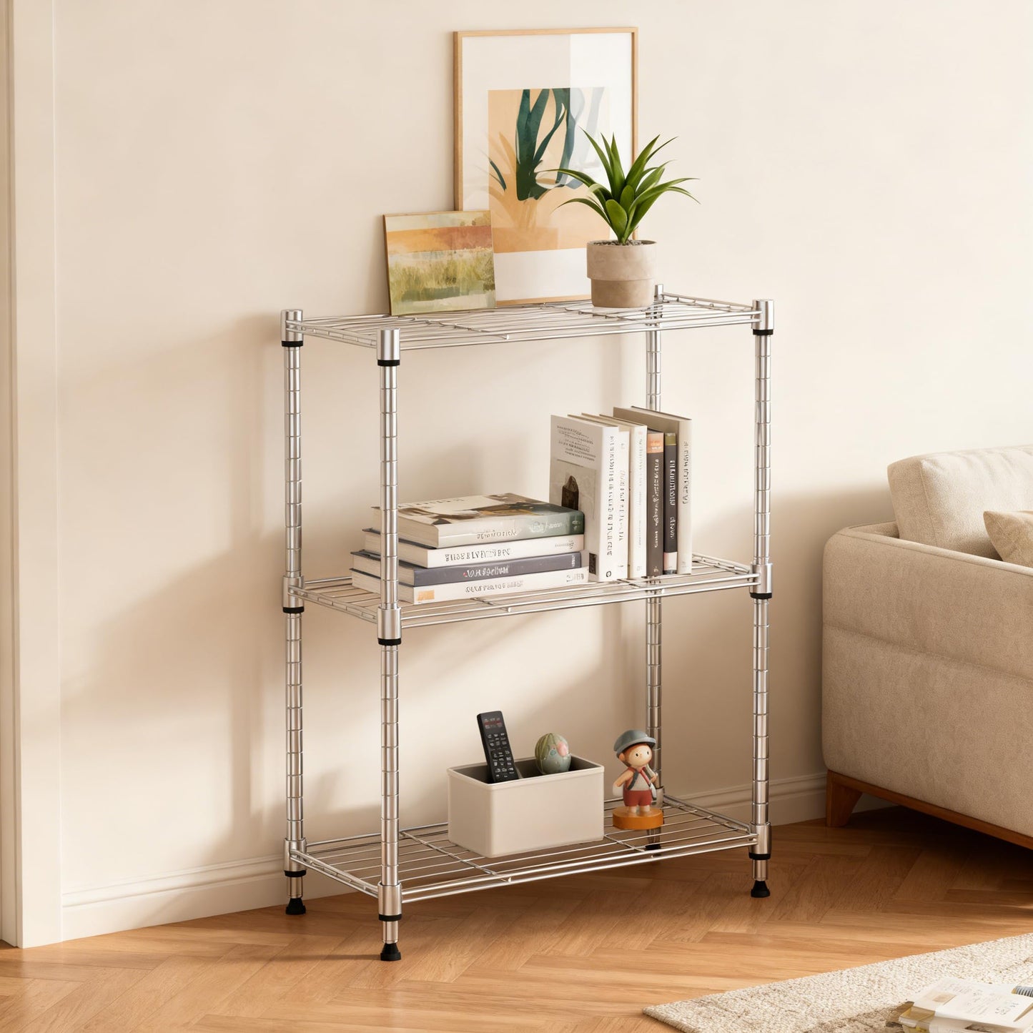 M MZG 450 lbs Wire Storage Shelving 3-Tier Utility Shelving Unit Steel Organizer Wire Rack for Home,Kitchen,Office,Chrome(11.8" D x 17.7" W x 26.4" H)