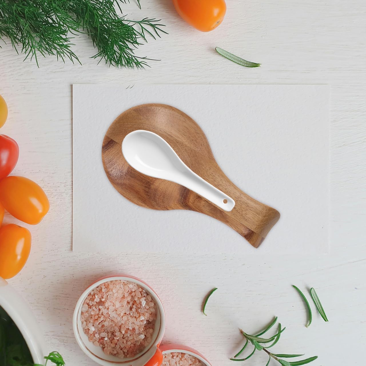 Luxshiny Wood Spoon Rest for Kitchen Counter Wooden Utensil Holder for Frying and Cooking Kitchen Spoon Rest for Ladle Spatula, 6.68 x 3.54 x 0.79 Inch