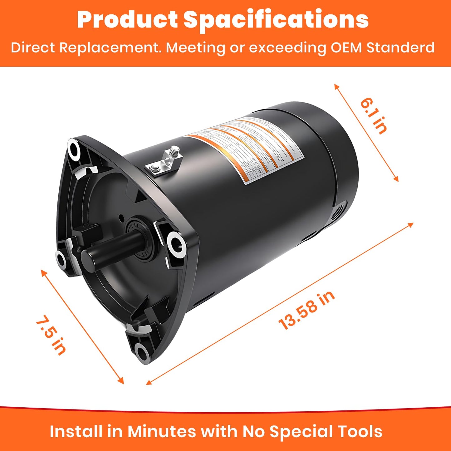 HRepair 3/4 HP Swimming Pool Pump Motor USQ1072 fits for Pentair Superflo Sta-Rite Whisperflo Pinnacle Anthony AR2 Pumps 230V, 5.6/11.2 Amps - 0.75 HP