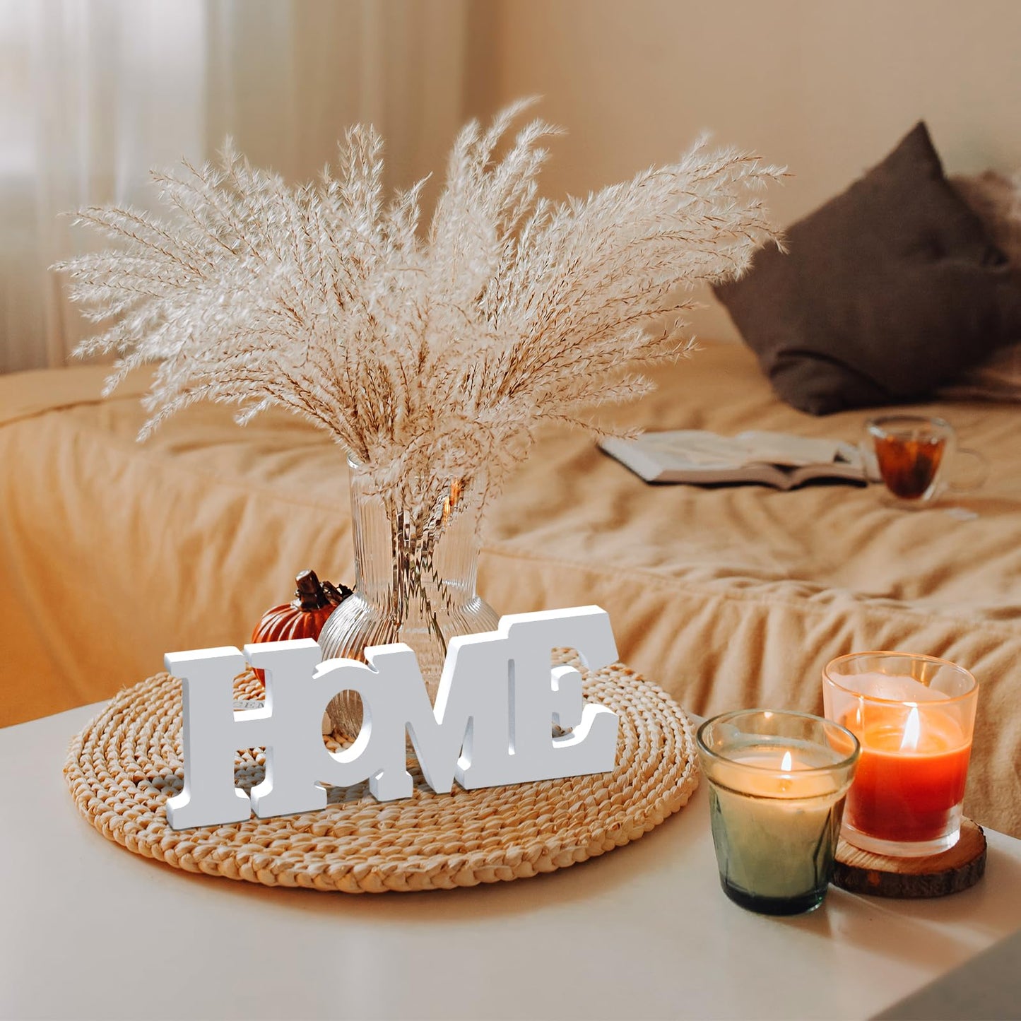 Wooden Blocks Wall and Table Top Decor: Freestanding Letter HOME Sign for Living Room, Entryway or Party Decor (White)