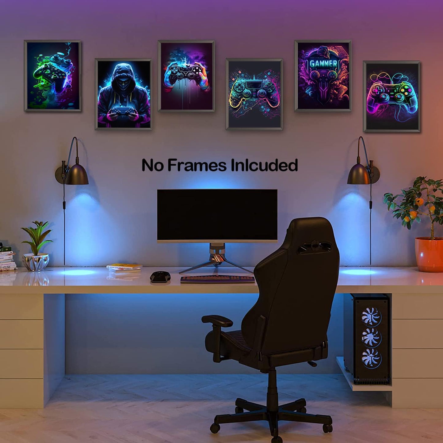 Ucninvd Game Posters Wall Art Set of 9, Neon Gaming Wall Decor Game Room Decor Paintings, Video Gamer Accessories Canvas Picture Prints for Boys Gamer Teen Room Bedroom Decor 8x10In Unframed