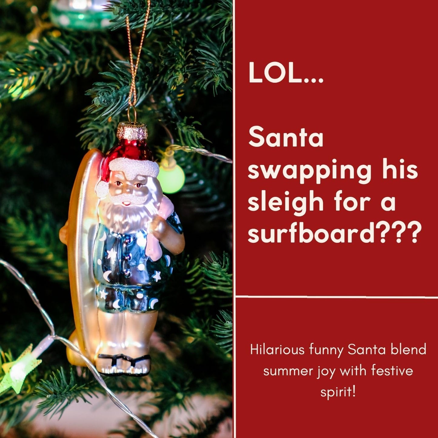 Amanman Beach Glass Ornaments Set - 2 Pack Funny Hand Blown Glass Christmas Ornaments Surfing Santas, Coastal Sea Glass Decor - 5" Christmas Tree Decorations