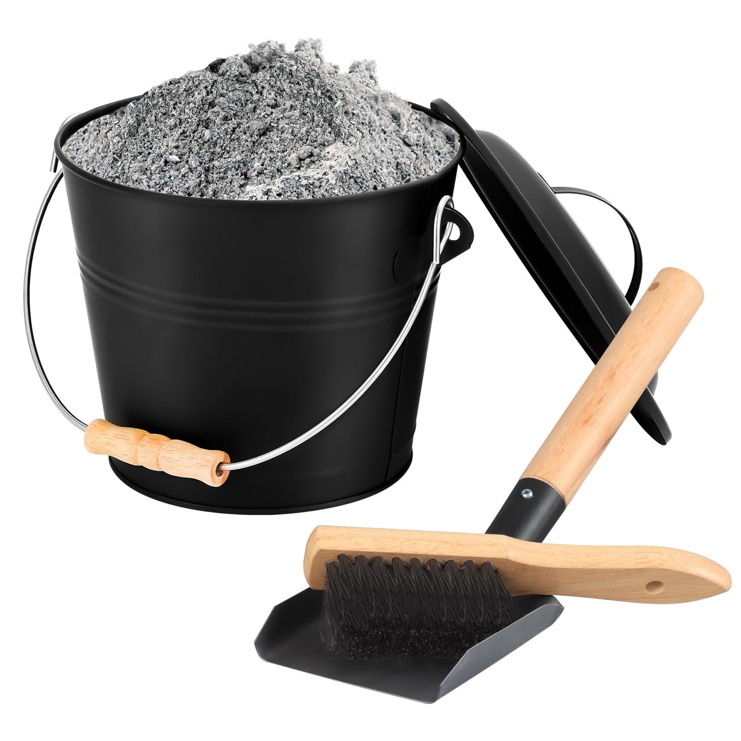 FEED GARDEN Fireplace Tools Set, 1.5 Gallon Mini Ash Bucket with Lid, Shovel, Heat-Resistant Brush & Screwdriver, Heavy Duty Galvanized Iron Ash Cleaning Tool Set, Compact 7.5" x 8.8" x 6.4”, Black