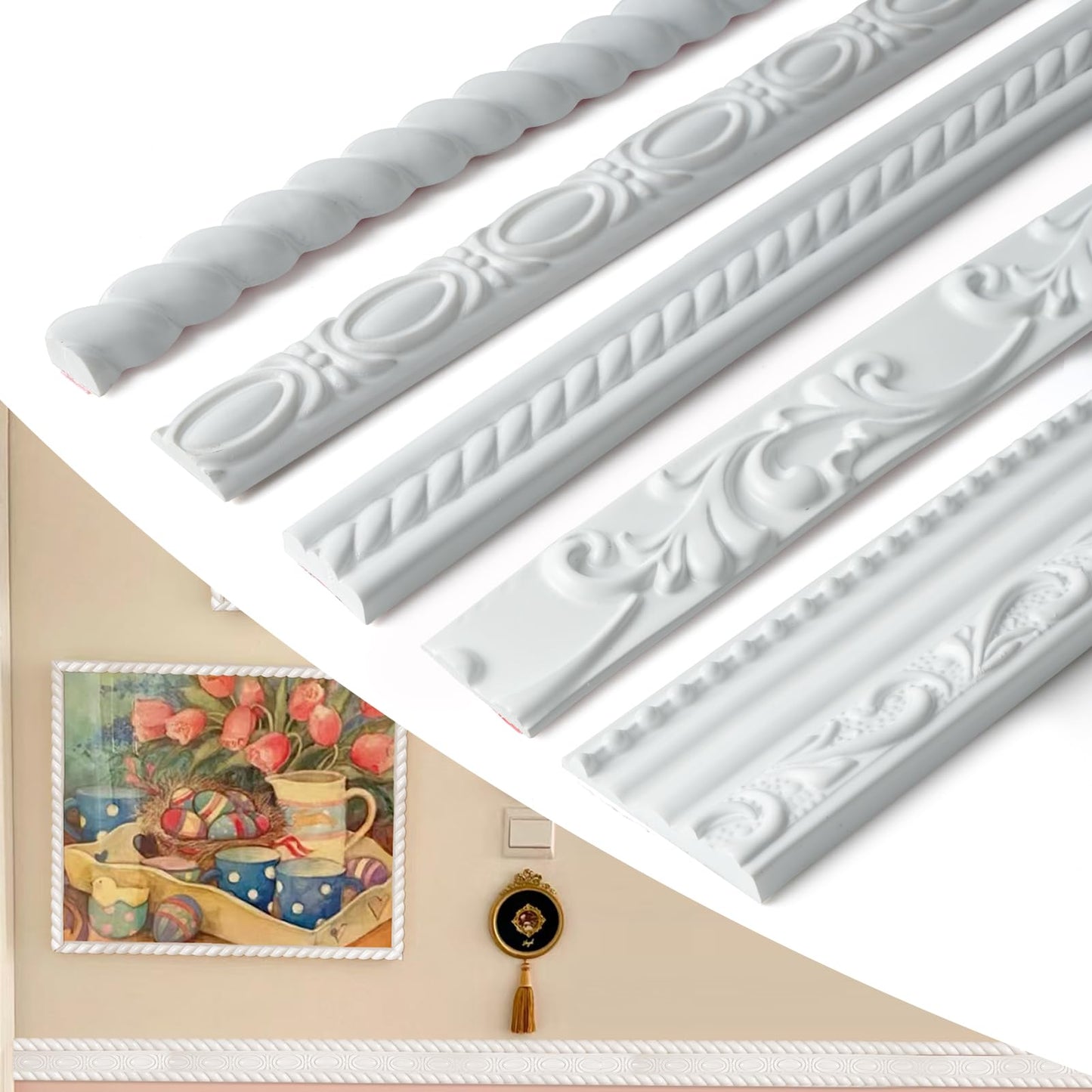 YEFANXI - Flexible White PVC Wall Molding Trim Self-Adhesive, 0.47IN*0.28IN, 10FT Roll, Corner Cover Decorative Peel and Stick Molding for Outdoor, Home, Office - Paintable