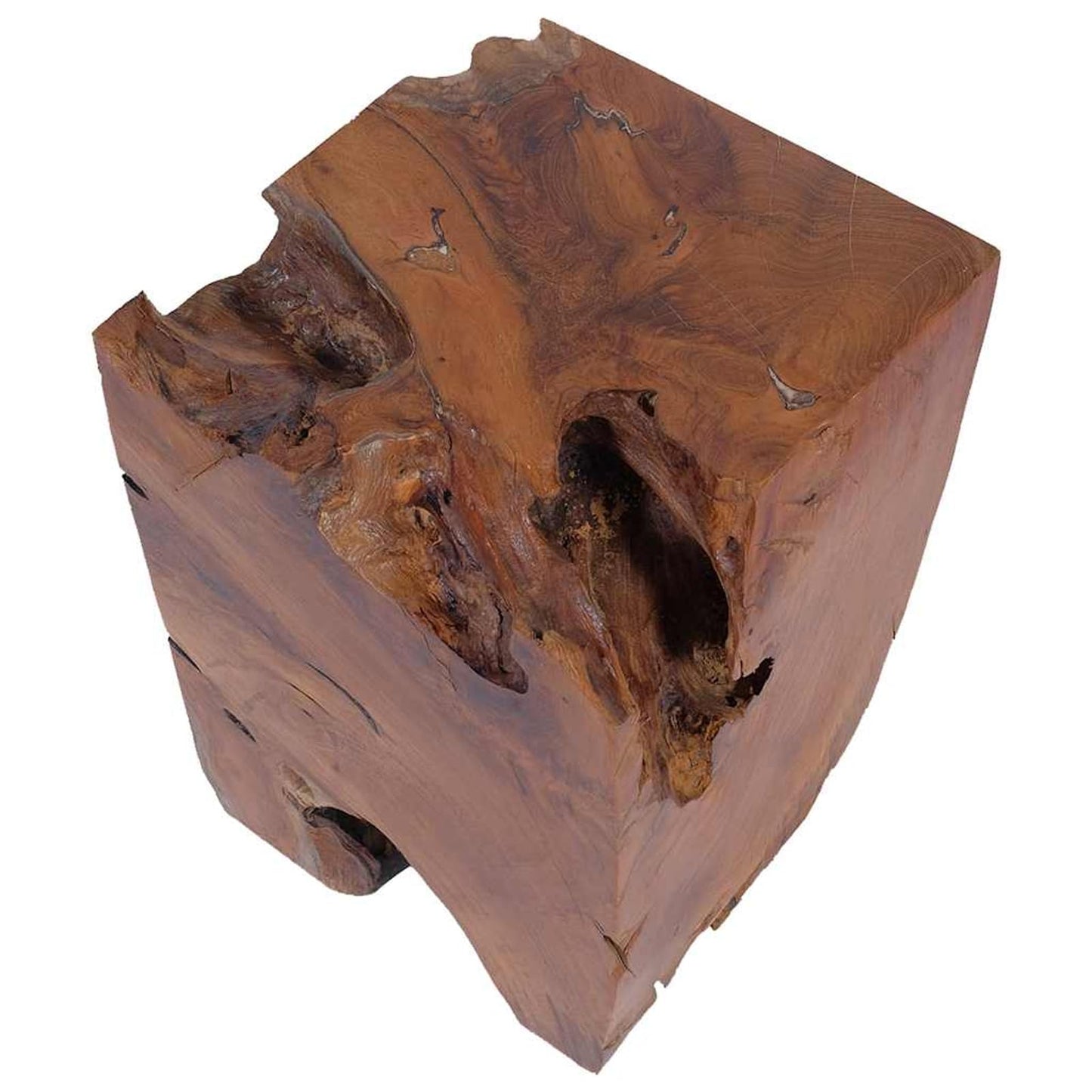 Tidyard Handmade Teak Wooden Stool with Rustic Charm, Unique Footrest or Side Table for Living Room 30 x 30 x 40 cm
