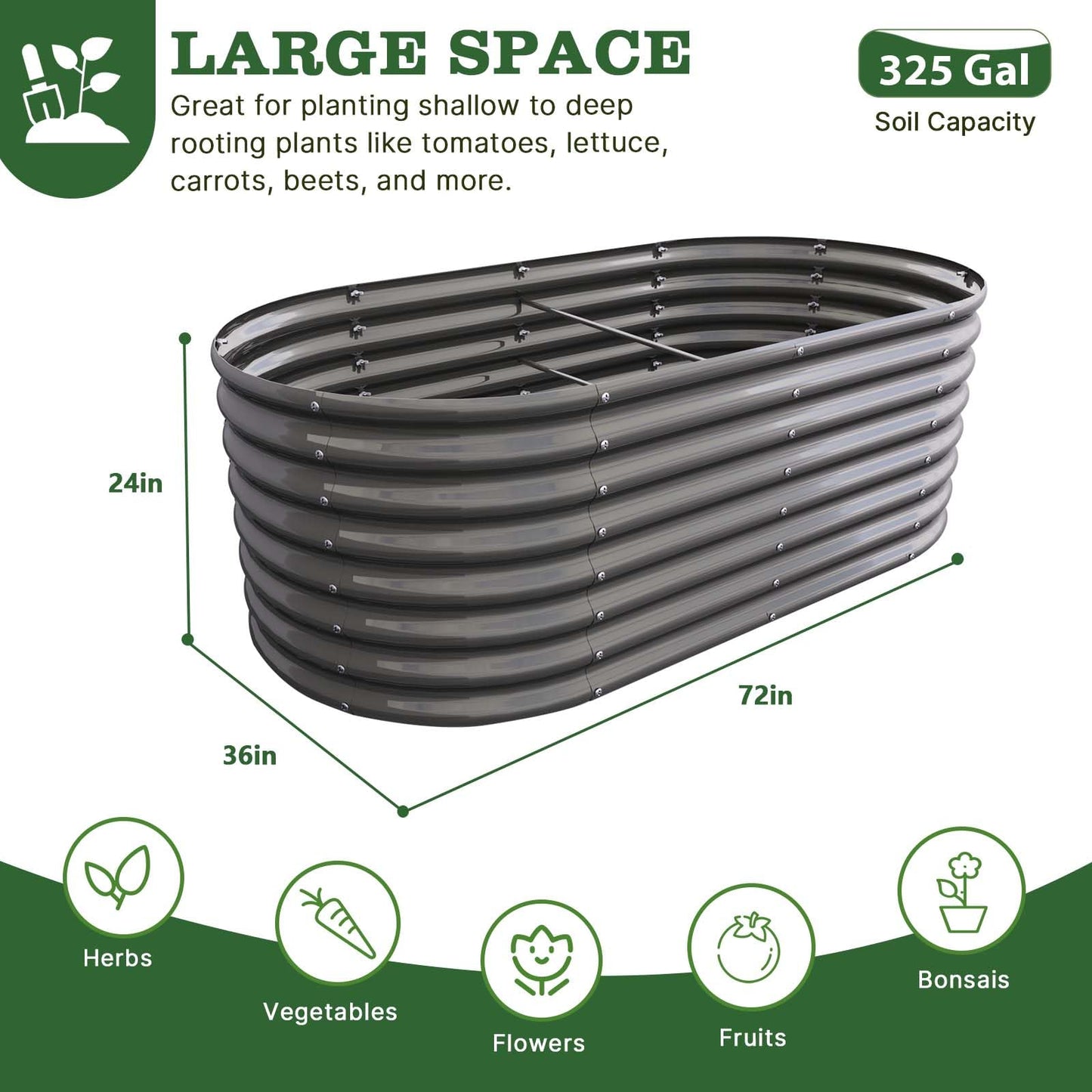 A ANLEOLIFE 6X3X2 ft Galvanized Raised Garden Beds Outdoor, Oval Large Metal Deep Root Planter Box for Planting Vegetables Flowers Herb, Anti-Rust & Easy-Setup, Quartz Grey