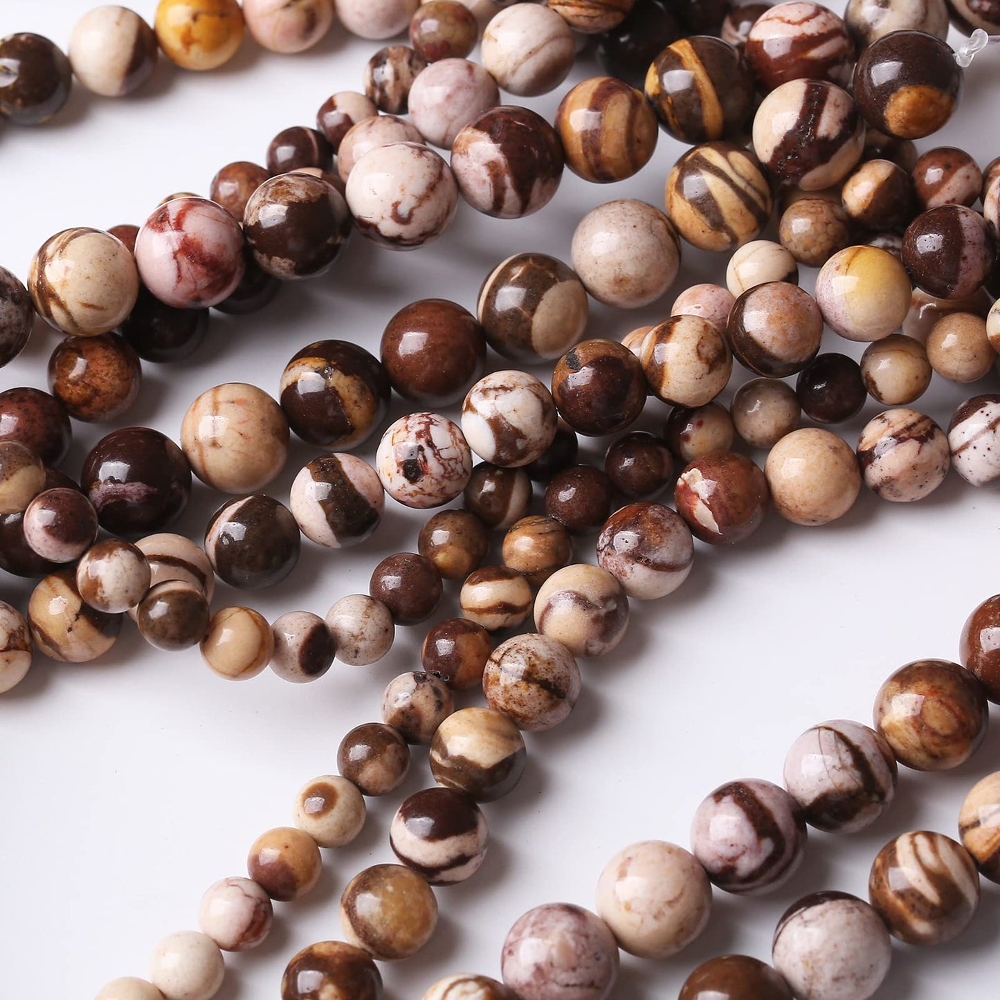 60PCS 6MM Natural Brown Zebra Round Loose Stone Beads for Jewelry Making DIY Energy Stone Healing Power Bracelet 15"