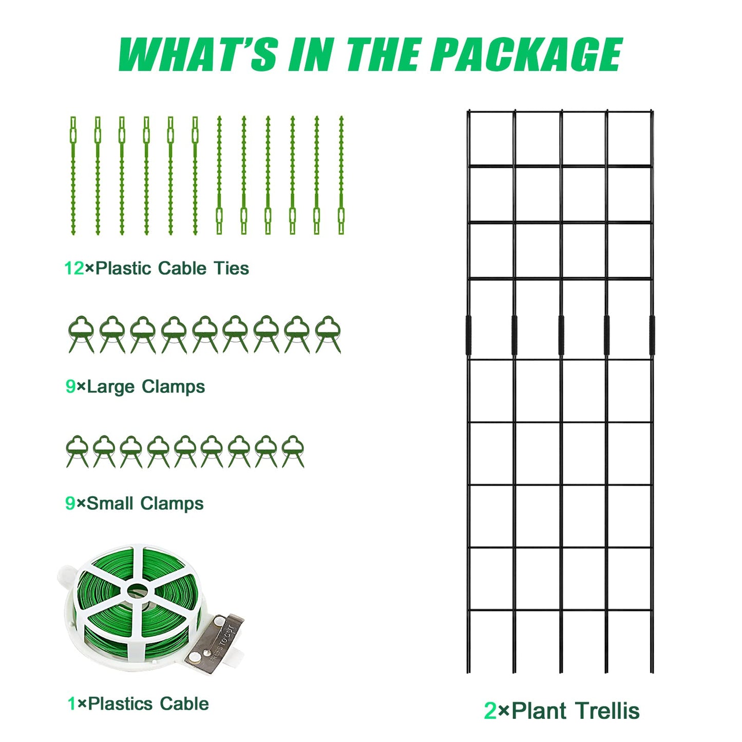 DoCred Cucumber Trellis, 59" High 2 Pack Foldable A Frame Trellis for Raised Bed Climbing Plants, Vegetables, Includes Plant Support Clips, Twist Ties, Plastic Ties- Made from PVC-Coated Steel
