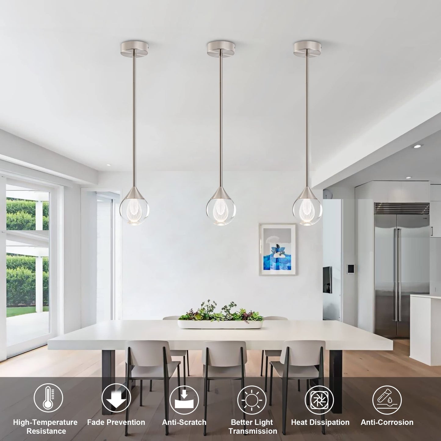 SUNMOO 1-Light Teardrop Crystal Pendant Light, Mini LED Crystal Globe Hanging Light Fixture, Modern Ceiling Pendant Lighting for Kitchen Island Dining Room Bedroom Bar 3000K 8W Brush Nickel