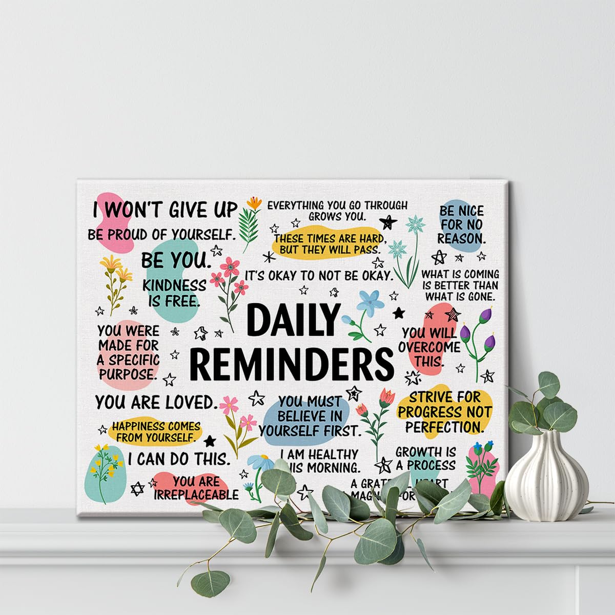 Inspirational Daily Reminders Poster Canvas Wall Art for Office Home Decor - Positive Affirmation Canvas Print Wall Art Painting Framed Encouragement Gifts - Easel & Hanging Hook 12x15 Inch