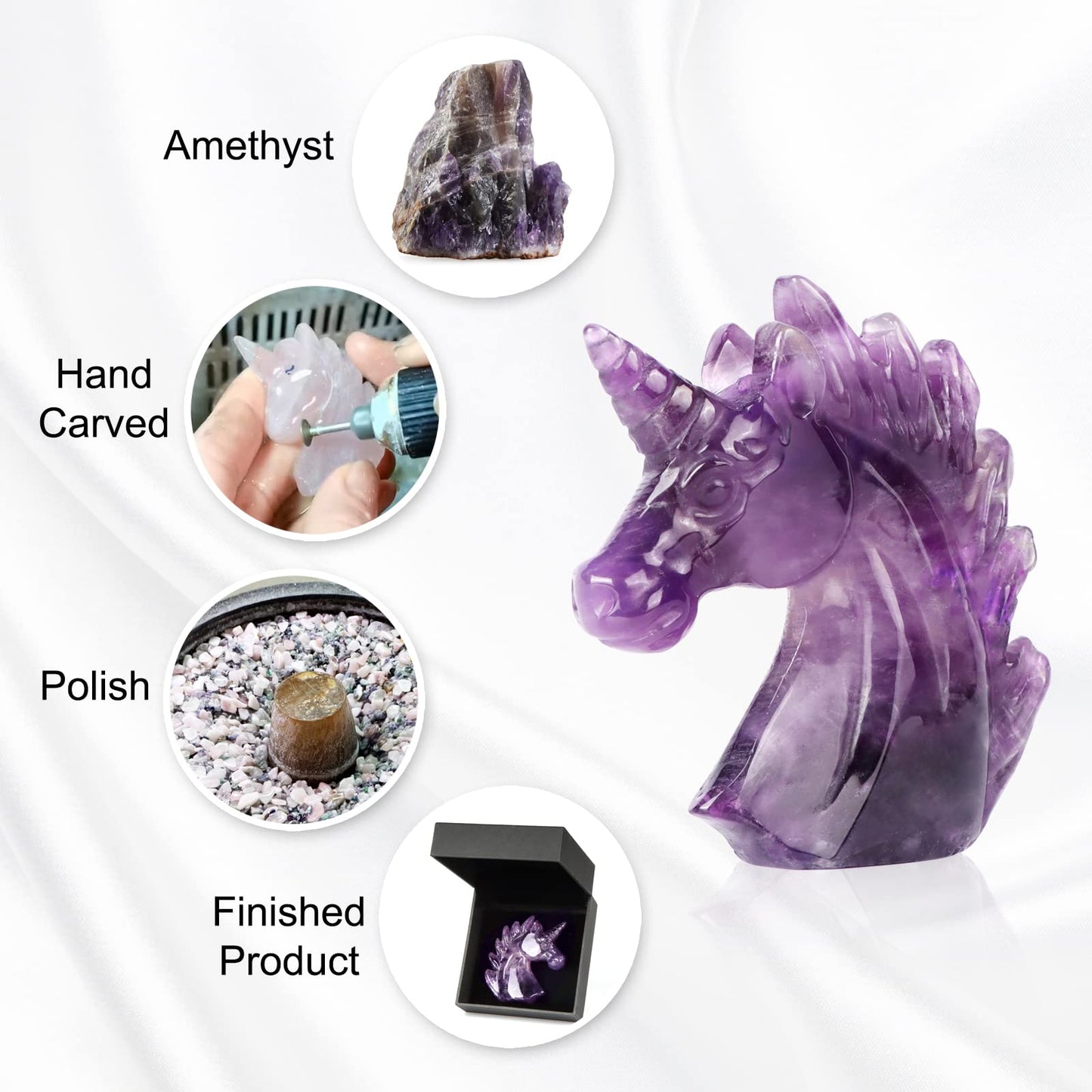 Artistone 3" Amethyst Crystal Unicorn Statue Hand Carved Gemstone Purple Unicorn Horse Stone Animal Carvings Collectible Figurine Reiki Meditation Desk Home Decor Gift