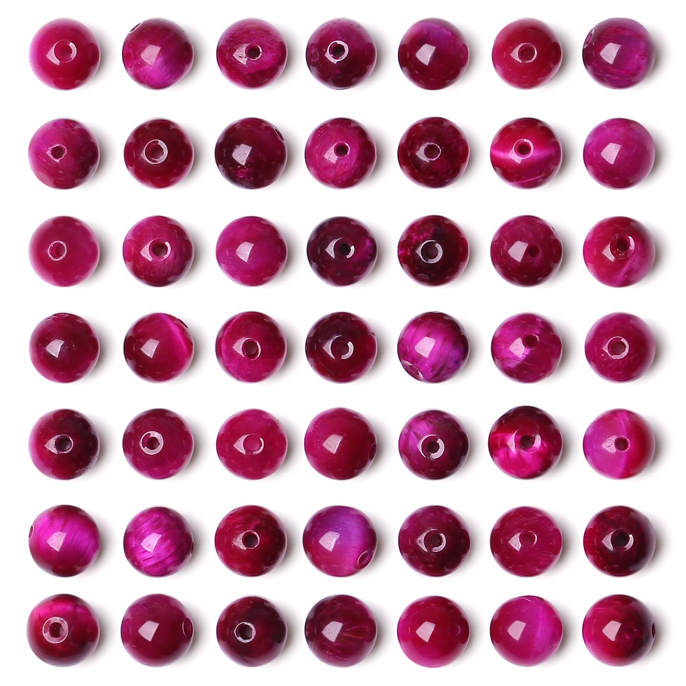QINJIEJIE 60PCS Magenta Tiger Eye Beads 8mm Stone Beads Round Loose Gemstone Bead for Bracelet Beading Crystal Jewelry Making DIY Necklace Earrings 0.32"