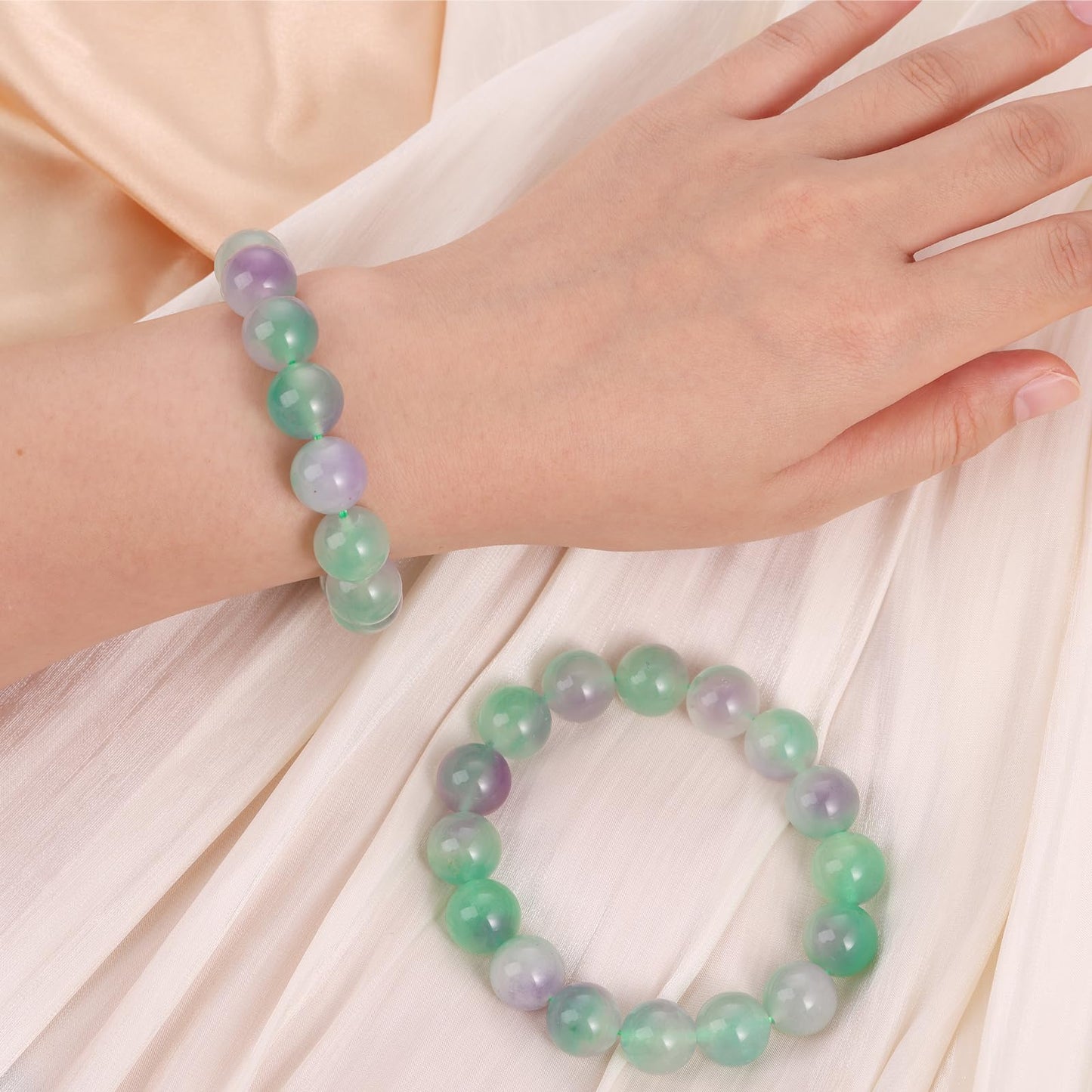 Handmade Natural Jade Beaded Bracelet for Women & Men – Genuine Green/White Jade Gemstone Stretch Bracelet – Lucky Energy Healing Jewelry Gift for Peace, Prosperity & Protection GP