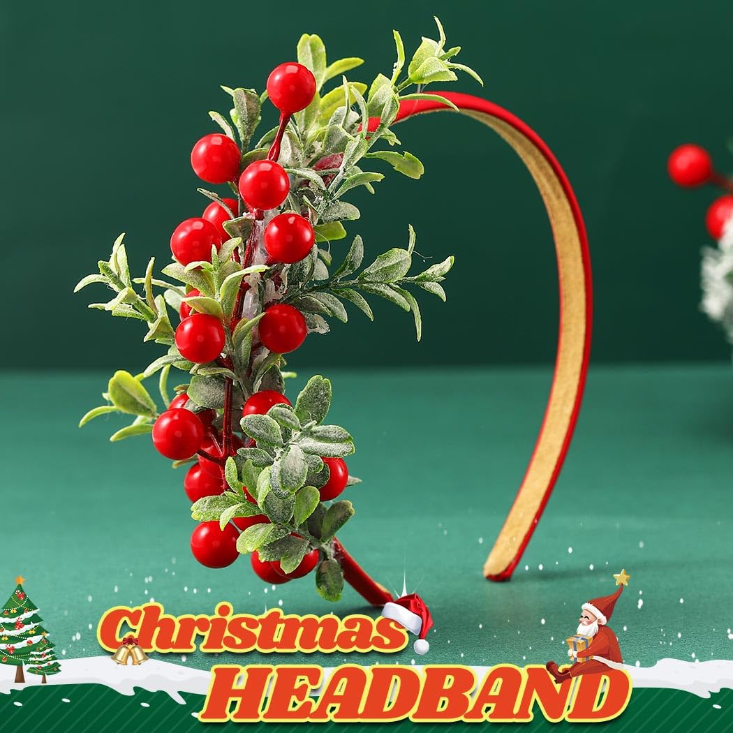 GORTIN Christmas Headbands Xmas Flower Headband Red Berries Hair Hoop Snow Christmas Wreath Hair Band Holiday Party Costume Hair Accessory for Women