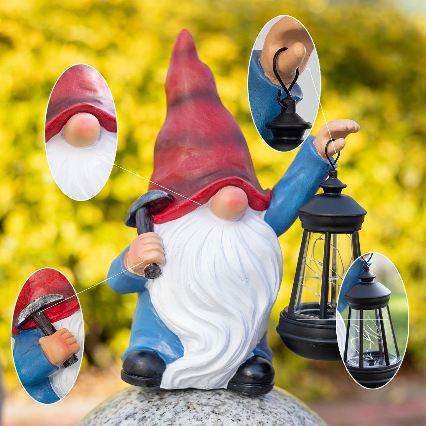 halp·ssfm Garden Gnome Statue Solar Light Outdoor Decorations Figurine with Lantern Led Shovel Sculpture Lawn Patio Yard Porch Outside Christmas Housewarming Gifts for Women Mother's Day Grandma