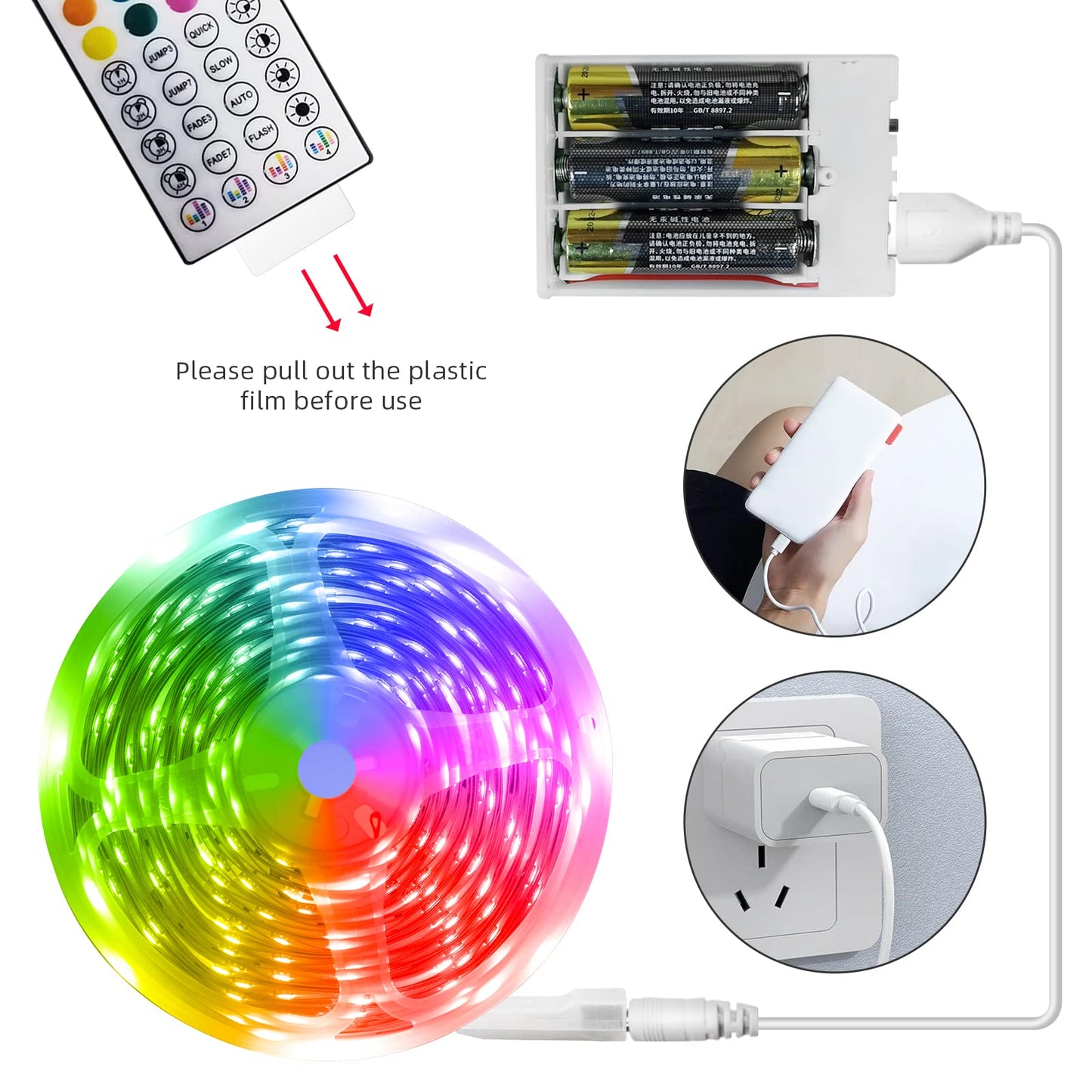 RUISHINE Battery Operated LED Strip Lights 32.8ft, Battery Powered Led Strip Lights for Bedroom Color Changing APP Remote, USB Led Lights for TV, Room, Kitchen, Party
