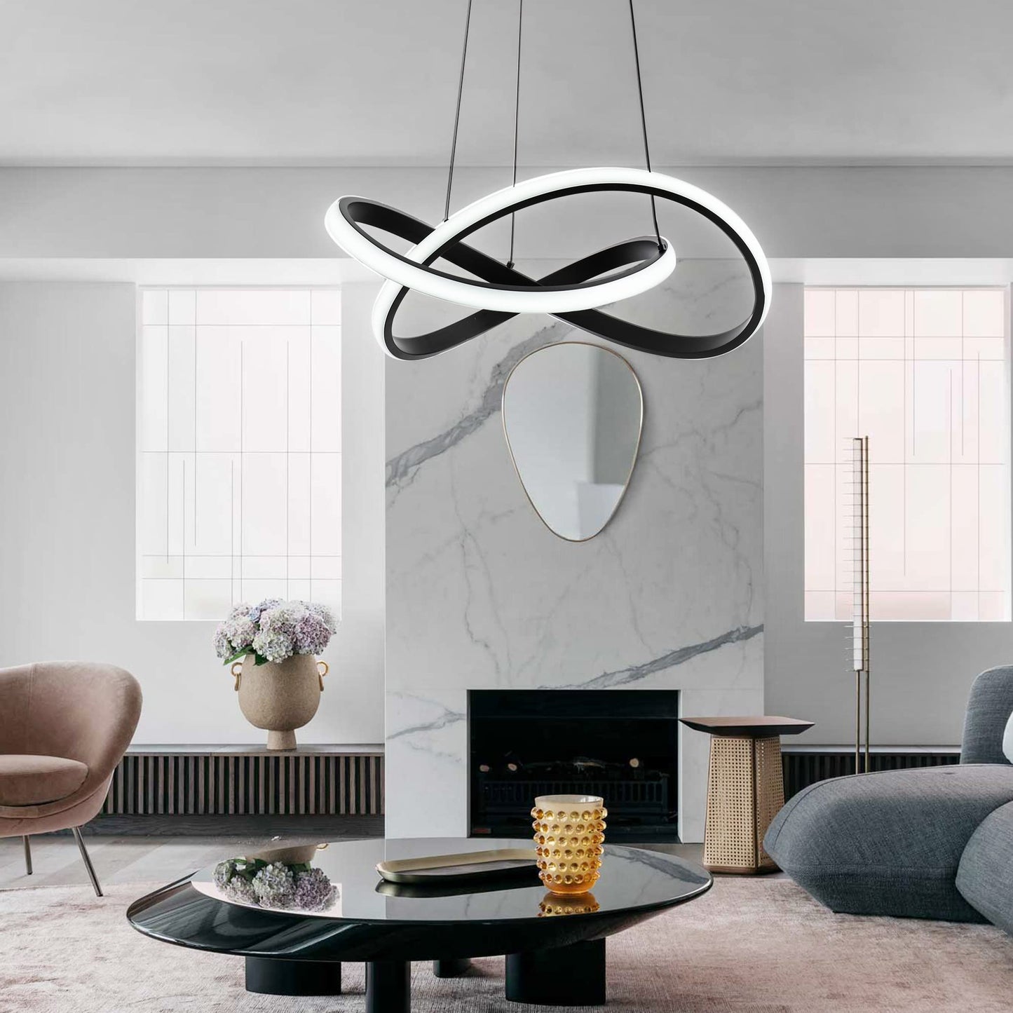 MAYNA Modern LED Pendant Light Fixture, Contemporary LED Chandelier with Irregular Ring Lights, Adjustable Modern Chandeliers for Dining Room Kitchen Entryway Living Room Bedroom, 6000K Daylight