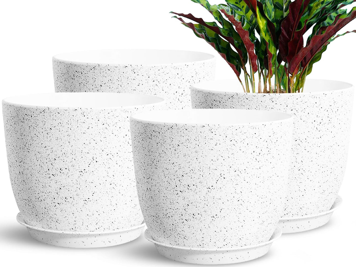SE SUN-E Set of 4 Flower Pots for Outdoor Indoor, Planters for All Houseplants, Succulent, African Violets, Orchid and Cactus, Plants Pots, Speckled White