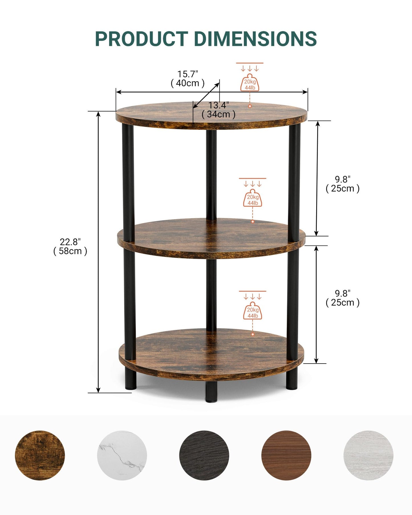 RISWER Round Pedestal End Table - 3-Tier Oval Accent Table for Small Spaces, Rustic Wood and Metal Couch Side Table, Nightstand for Bedroom or End Table Living Room, Easy to Assemble, Rustic Brown