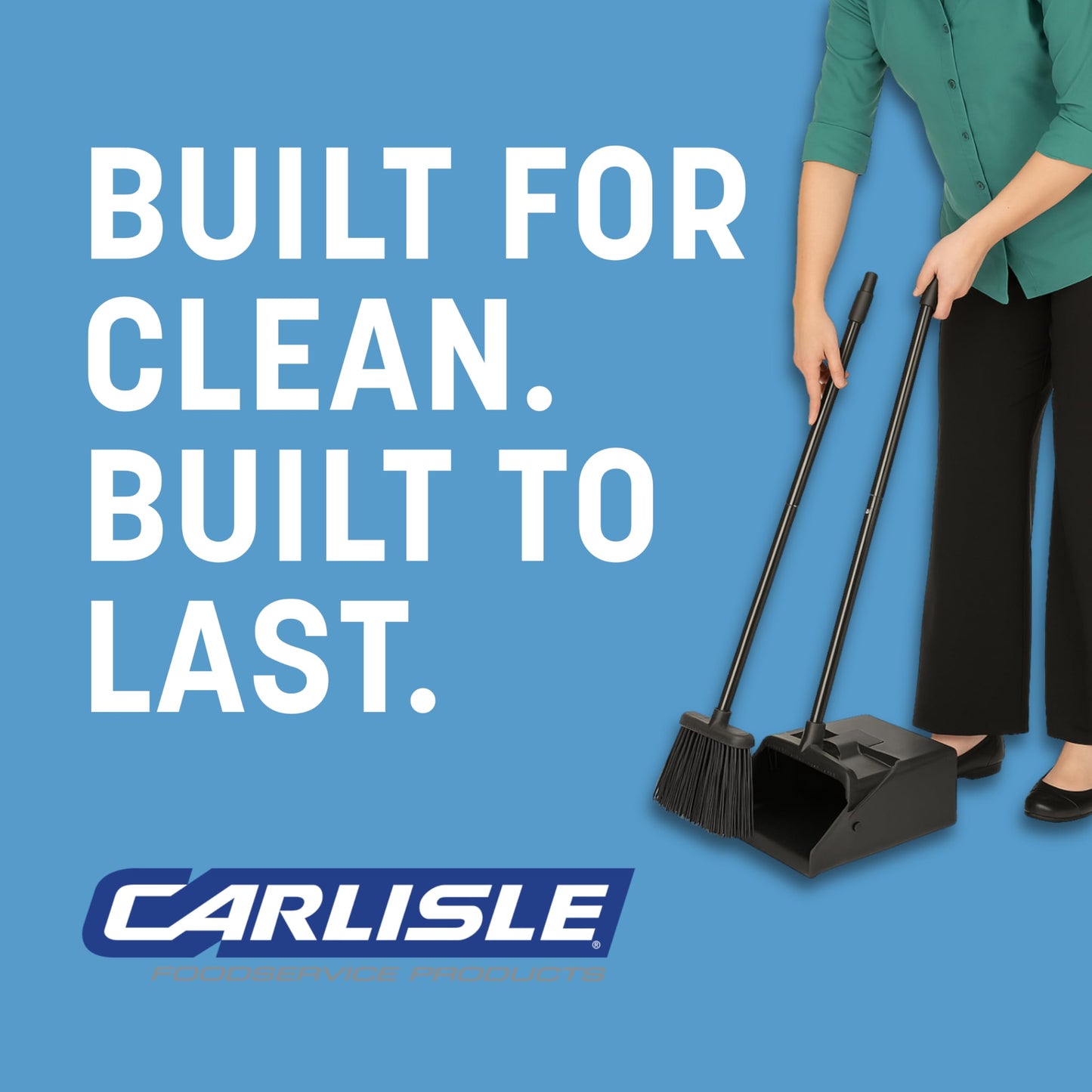 Carlisle FoodService Products Duo-Pan Upright Dust Pan and Broom Set, Essential Cleaning Tools for Home and Commercial Use, 36" Handle, 1 Count, Black
