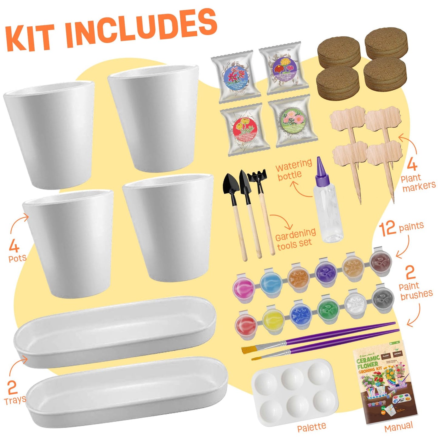 4 Set Paint & Plant Flower Gardening Kit - Gifts for Girls Ages 8-12, Arts and Crafts for Kids Ages 8-12, Kids Gardening Set, Toys Birthday Easter Gifts for Kids Girls Boys Ages 6 7 8 9 10 11 12