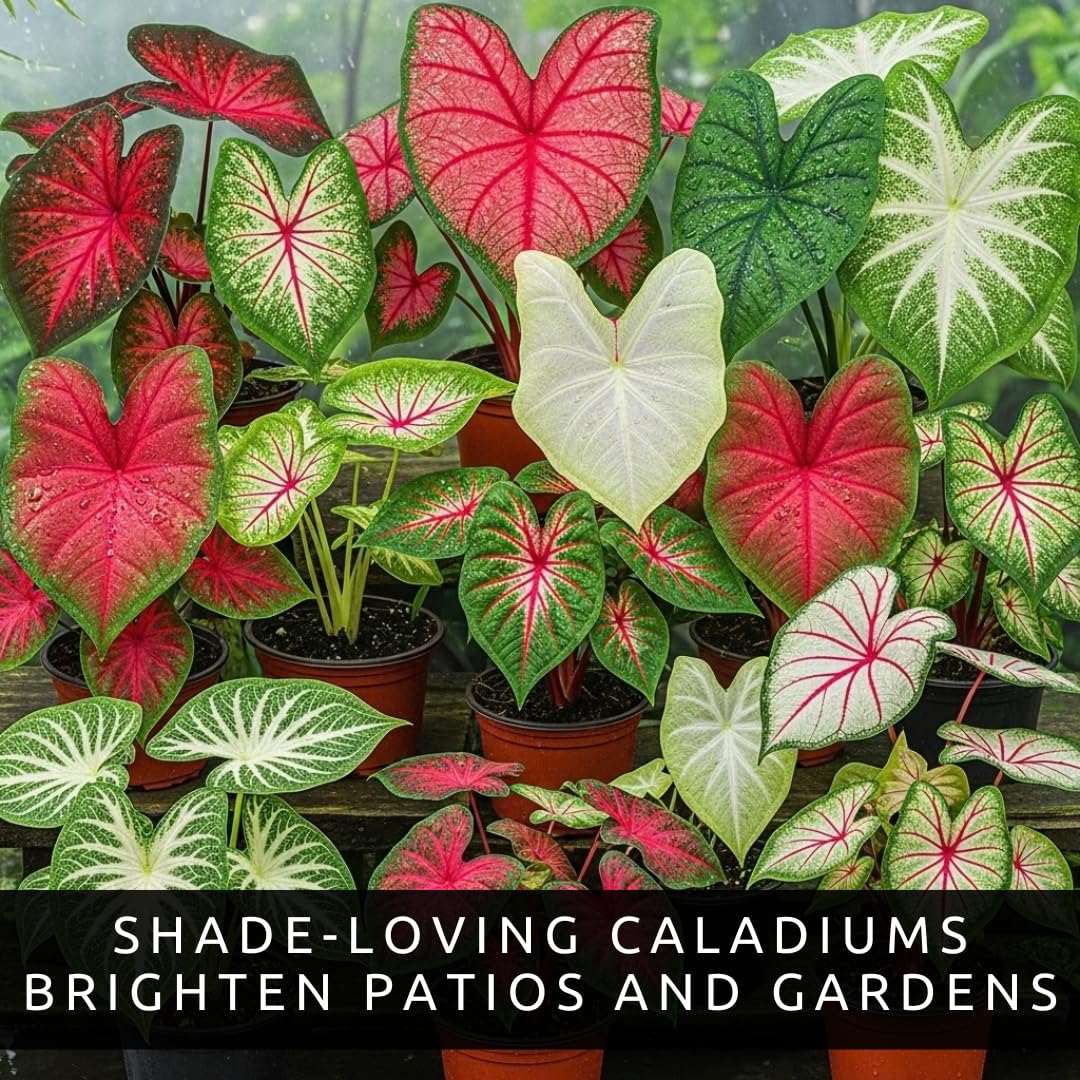 Caladium Bulbs for Planting - Mixed Colors, Growers Choice - Long Blooming Blend (12 Bulbs)