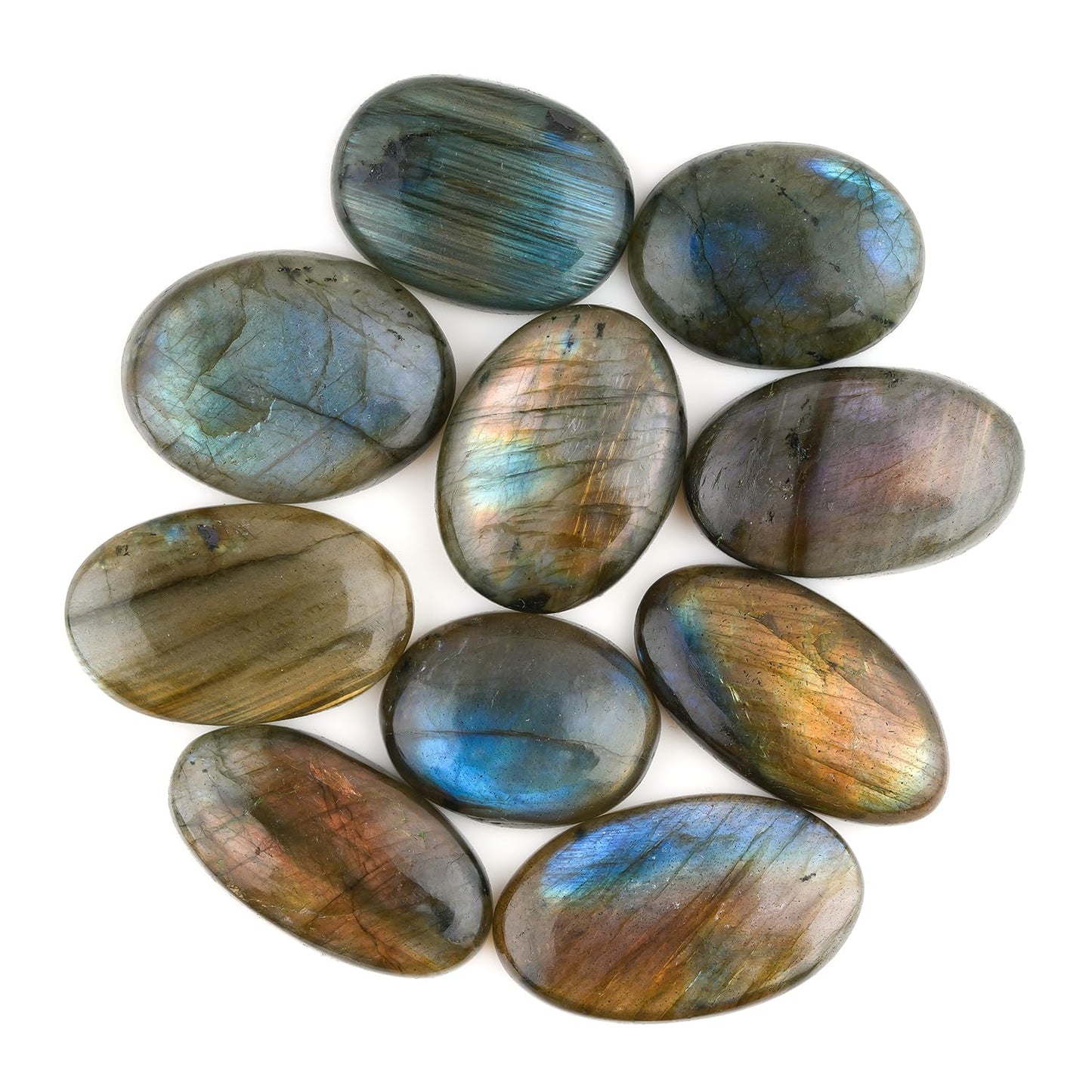 ColouredRocks (10pcs) (20-30mm+) Large Labradorite Oval-Shapes Cabochon Gemstone for Healing, Meditation & Protection, Natural Loose Crystals, Wholesale Bulk Flat Back, Jewelry Making Supply, DIY, Crafting
