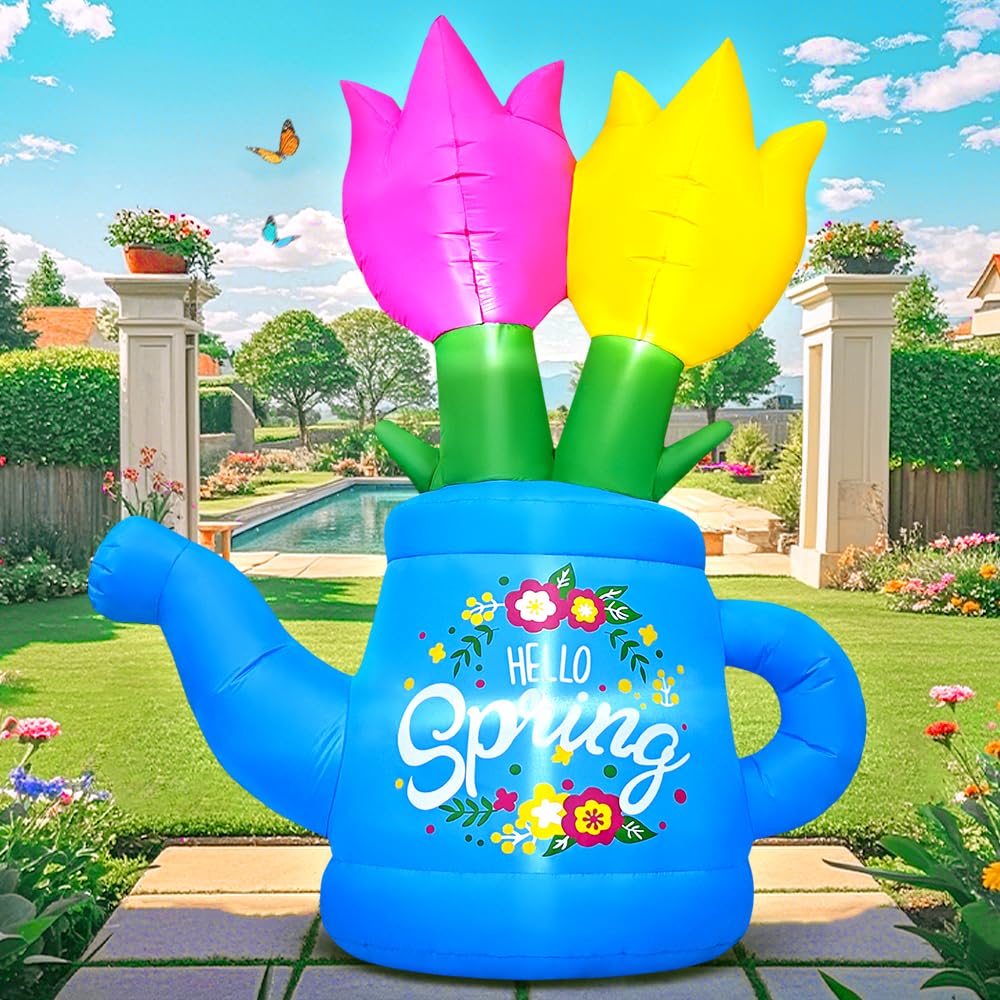 6FT Spring Easter Inflatable Flower Outdoor Decoration Inflatable Flower Decor Blow Up Flower Decoration, Built-in LED Lights for Spring Easter Holiday Lawn Party Yard Outdoor Supplies