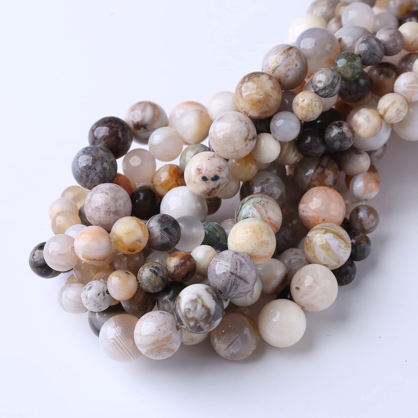 45PCS 8MM Natural Bamboo Leaf Agate Stone Beads Energy Healing Beads for DIY Jewelry Bracelet Necklace Making for Jewelry Making15Inch